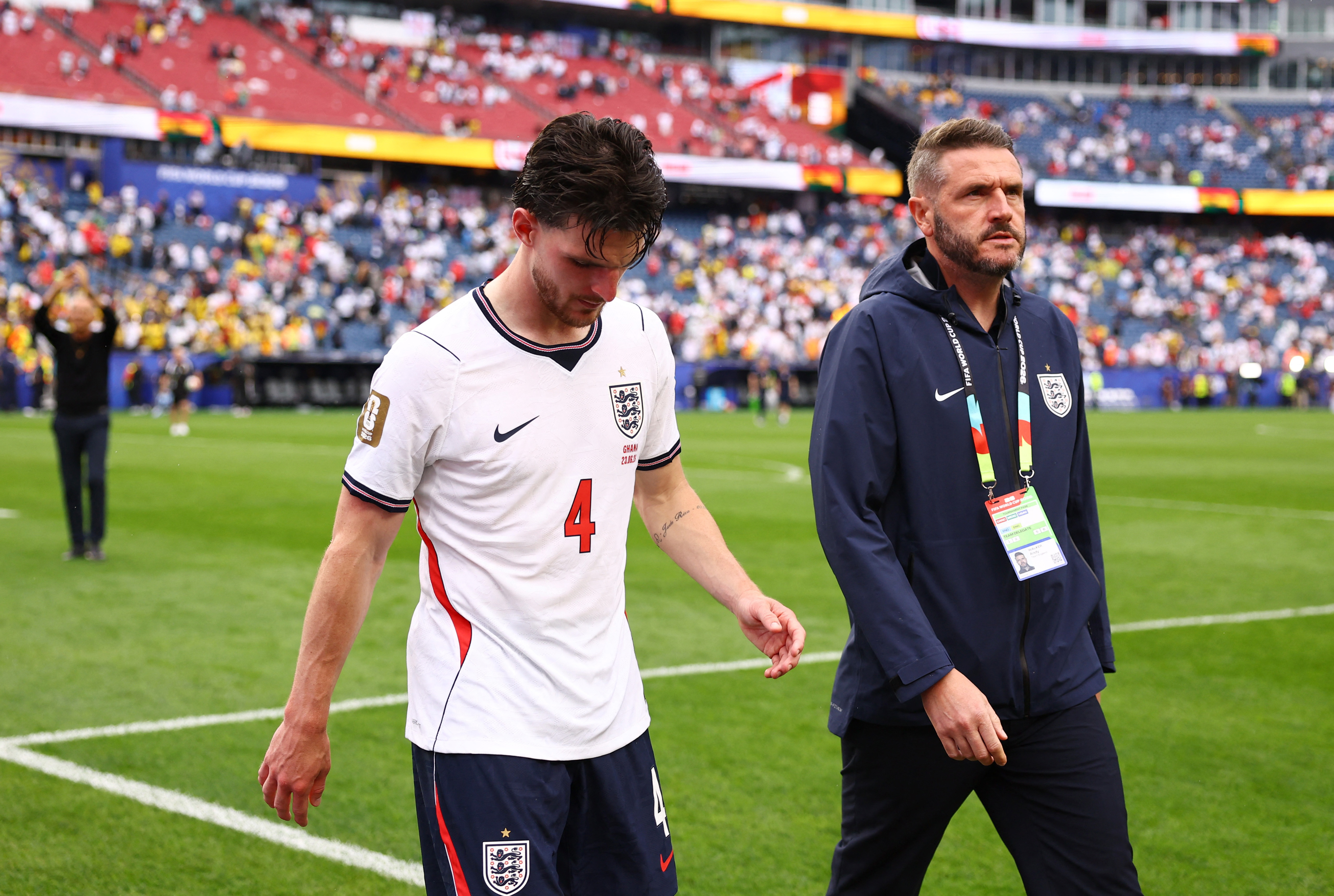 Soccer Football - FIFA World Cup 2026 - Group L - England v Ghana - Boston Stadium, Foxborough, Massachusetts, U.S. - June 23, 2026 England's Declan Rice after the match REUTERS/Peter Cziborra
