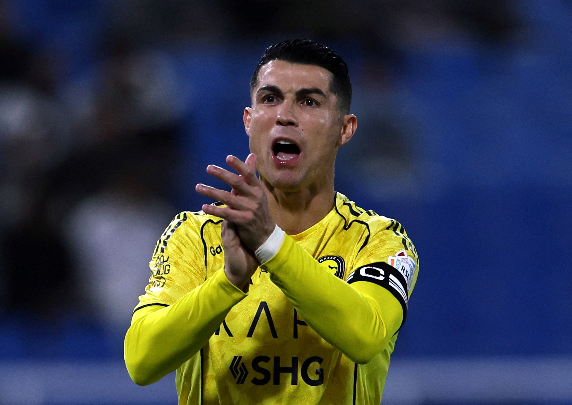 FILE PHOTO: Soccer Football - Saudi Pro League - Al Kholood v Al Nassr - King Abdullah Sport City Stadium, Buraydah, Saudi Arabia - January 30, 2026 Al Nassr's Cristiano Ronaldo reacts REUTERS/Hamad I Mohammed/File Photo