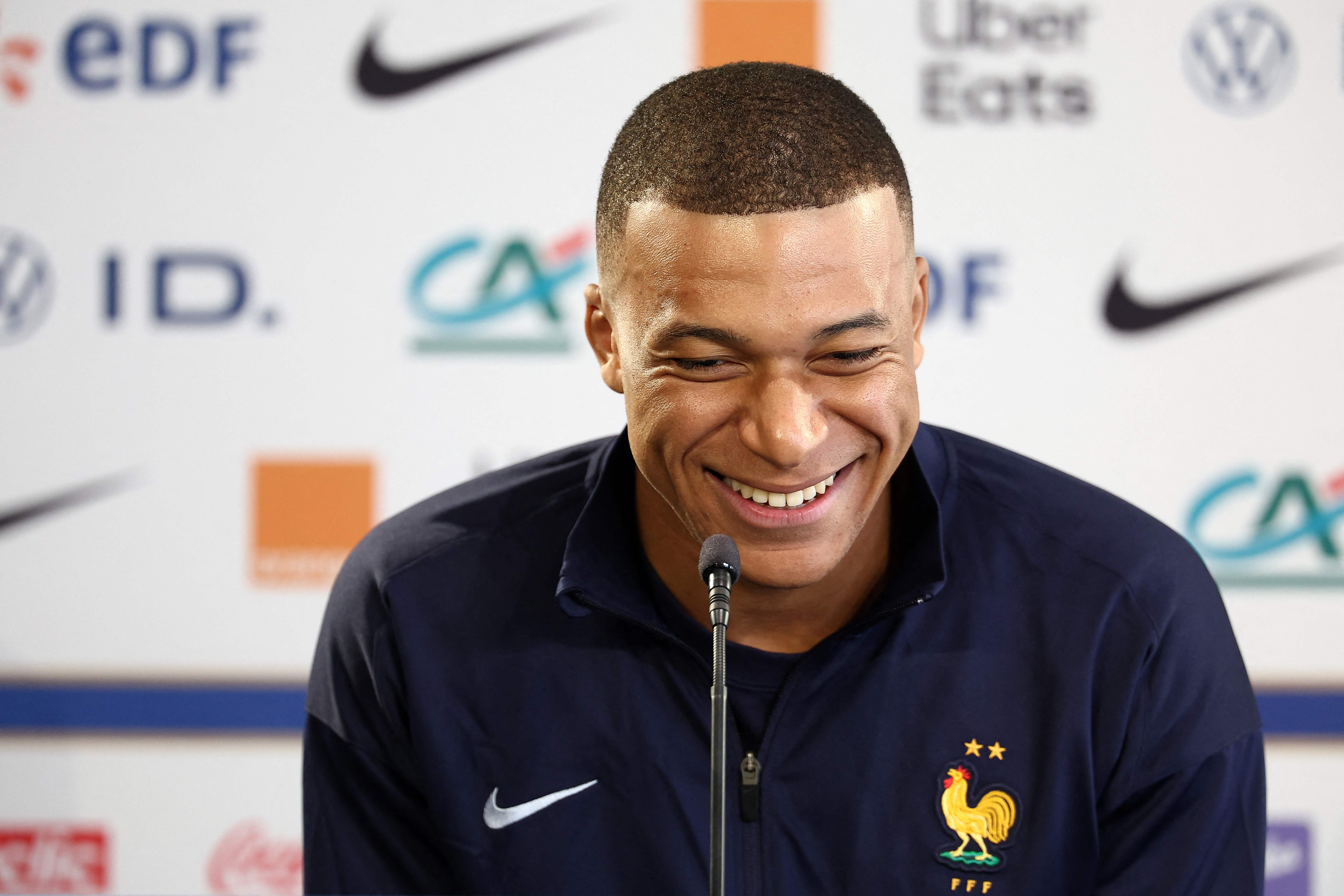 France's forward Kylian Mbappe reacts as he speaks during a press conference on the eve of the team's international friendly against Luxembourg, as part of their preparations for the UEFA Euro 2024 European football championships, in Longeville-les-Metz, eastern France, on June 4, 2024. (Photo by FRANCK FIFE / AFP)