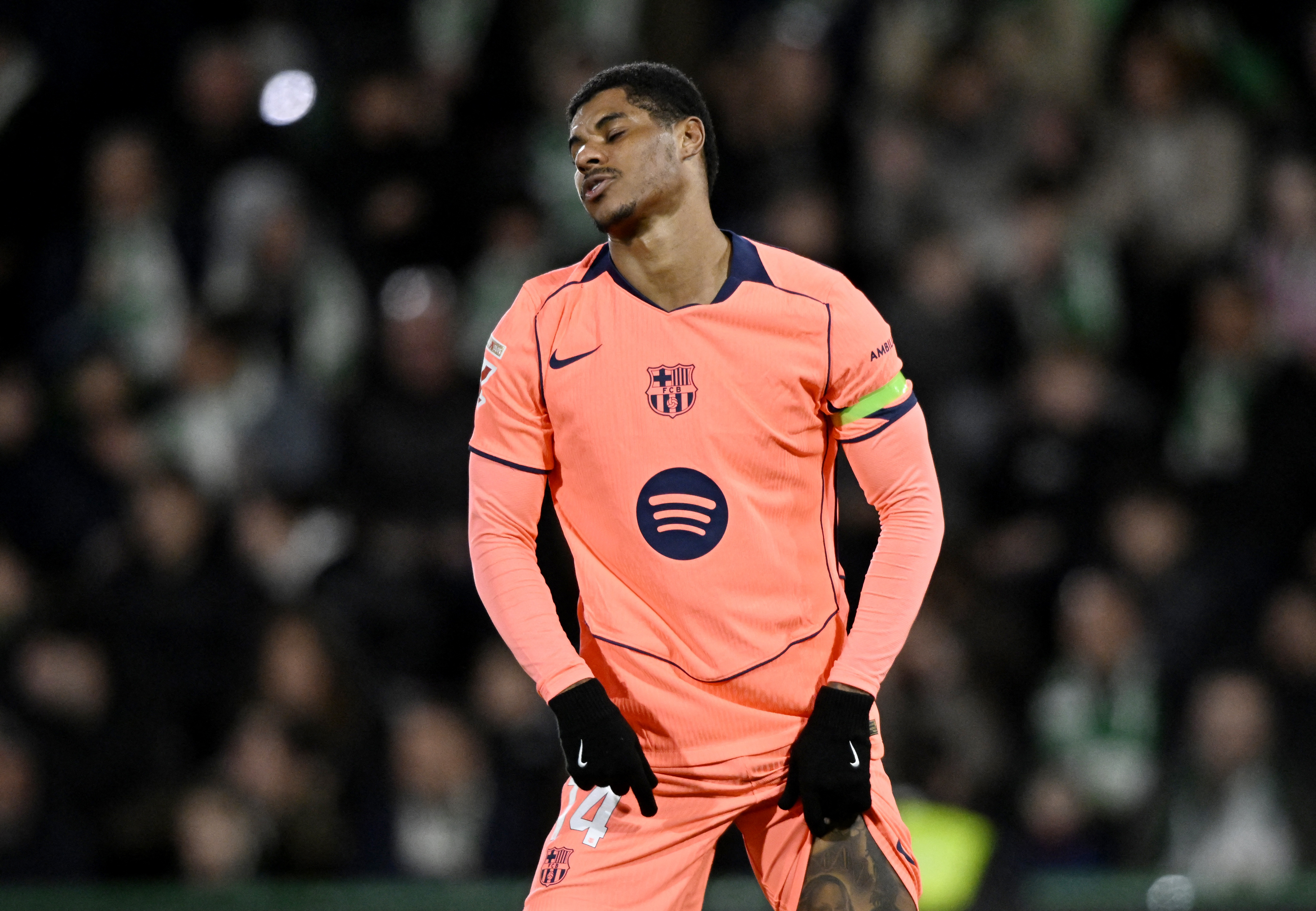 Soccer Football - LaLiga - Elche v FC Barcelona - Estadio Manuel Martinez Valero, Elche, Spain - January 31, 2026 FC Barcelona's Marcus Rashford reacts REUTERS/Pablo Morano