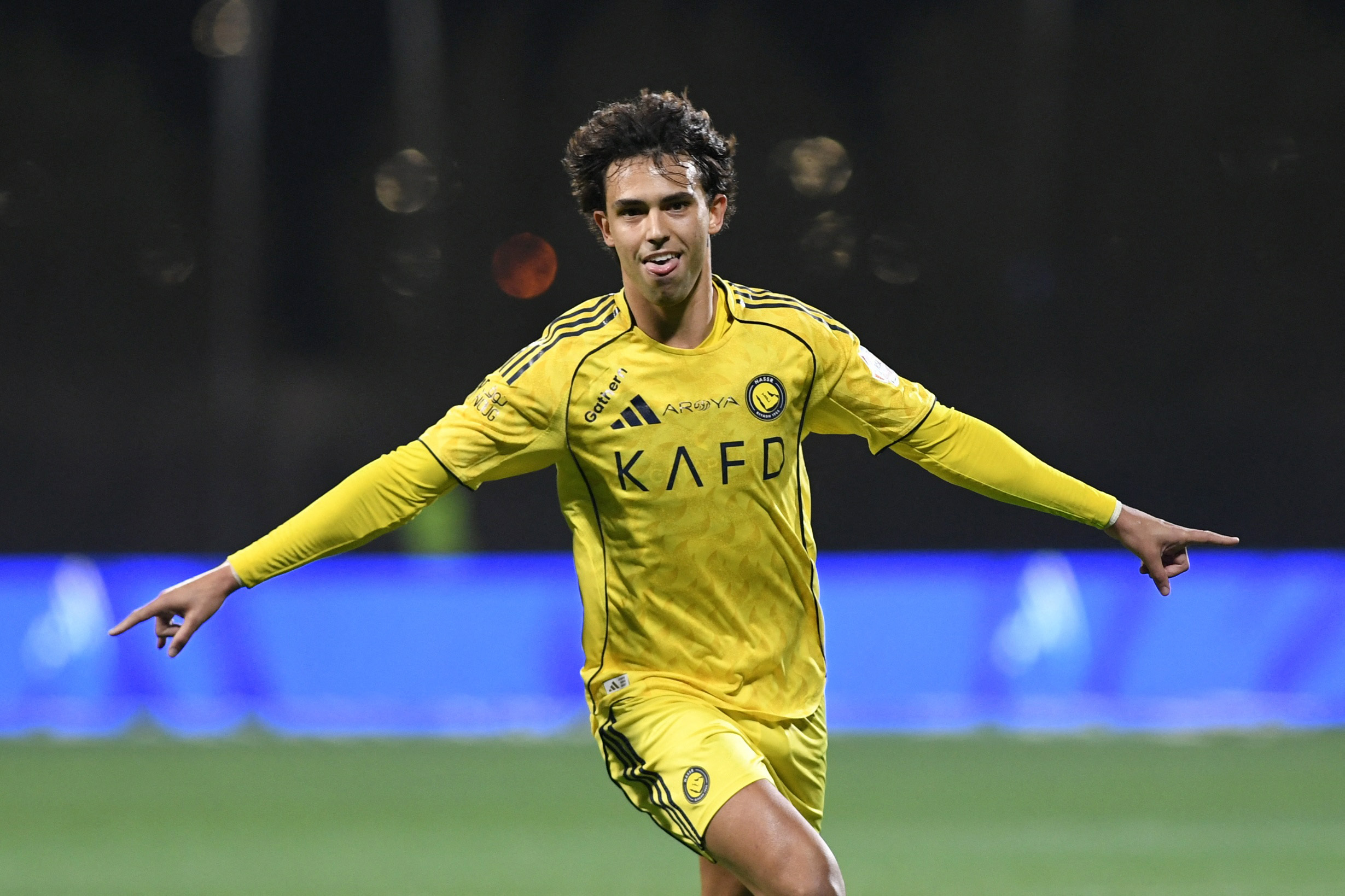 Soccer Football - Saudi Pro League - Al Fayha v Al Nassr - Al-Majma'ah Sports City Stadium, Al Majma'ah, Saudi Arabia - February 28, 2026 Al Nassr's Joao Felix celebrates their second goal, an own goal scored by Al Fayha's Orlando Mosquera REUTERS/Stringer
