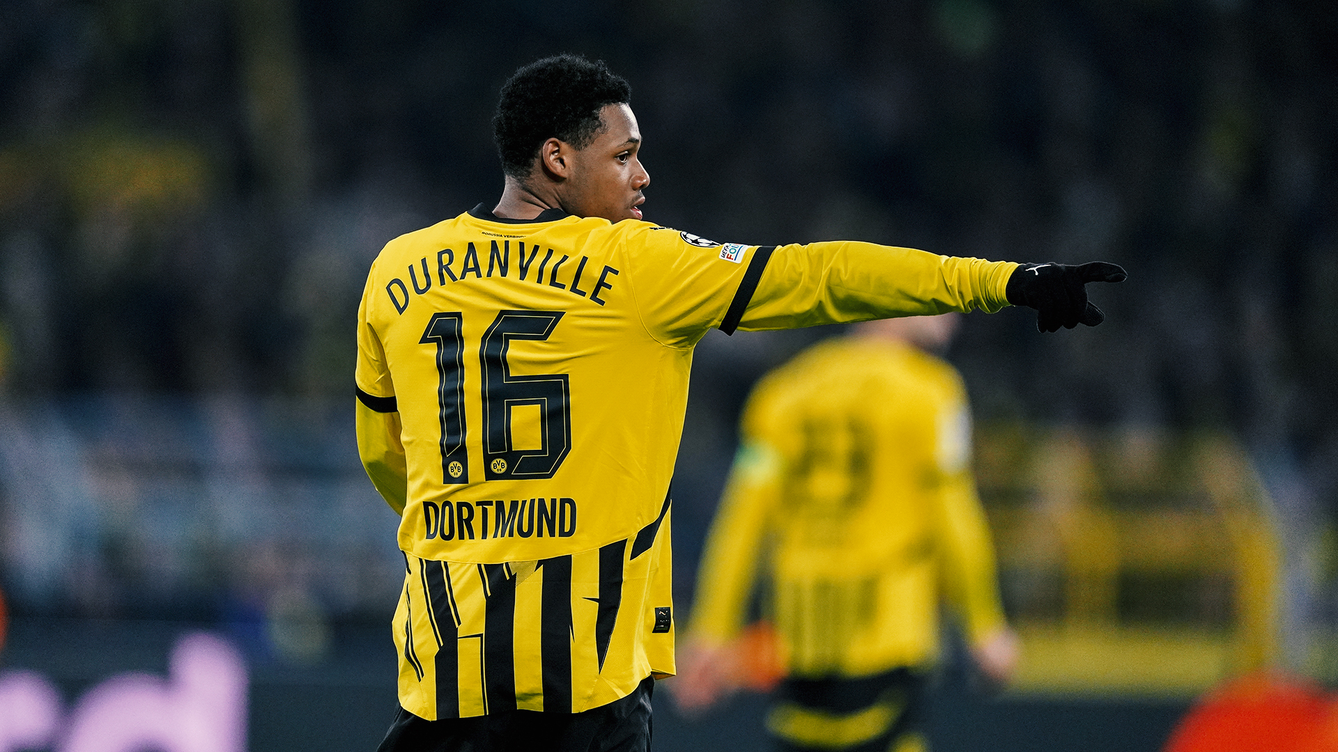 DORTMUND, GERMANY - FEBRUARY 19:  Julien Duranville of Borussia Dortmund reacts during the UEFA Champions League 2024/25 Play-off Second Leg soccer match between Borussia Dortmund and Sporting Clube de Portugal at Signal Iduna Park on February 19, 2025 in Dortmund, Germany. (Photo by Alexandre Simoes/Borussia Dortmund via Getty Images)