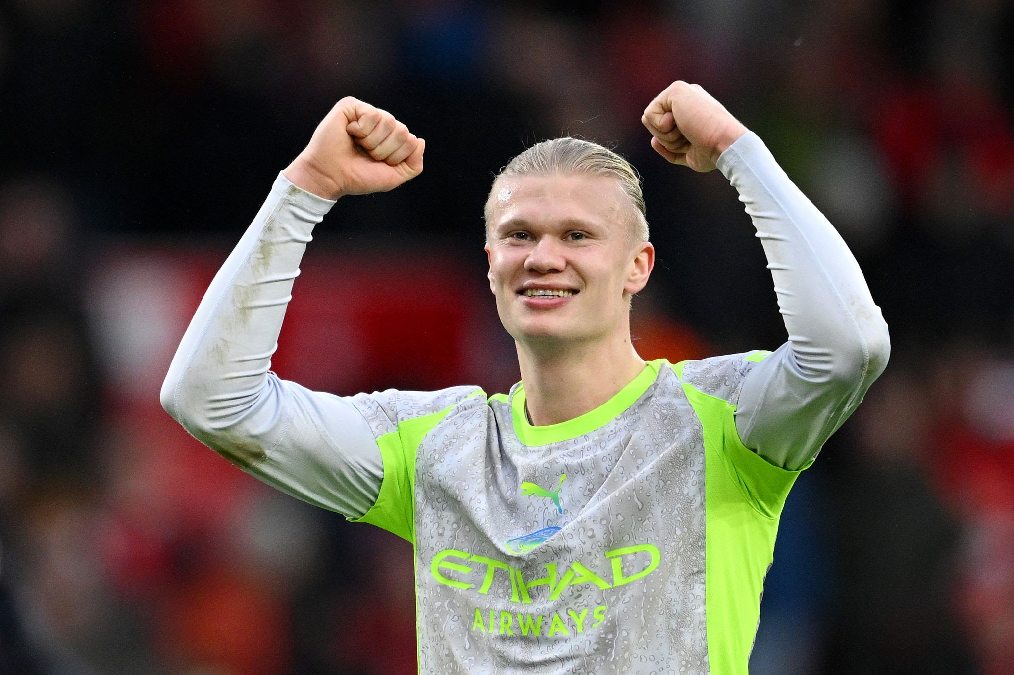 NOTTINGHAM, ENGLAND - DECEMBER 27: Erling Haaland of Manchester City celebrates after the Premier League match between Nottingham Forest and Manchester City at the City Ground on December 27, 2025 in Nottingham, England. (Photo by Clive Mason/Getty Images)