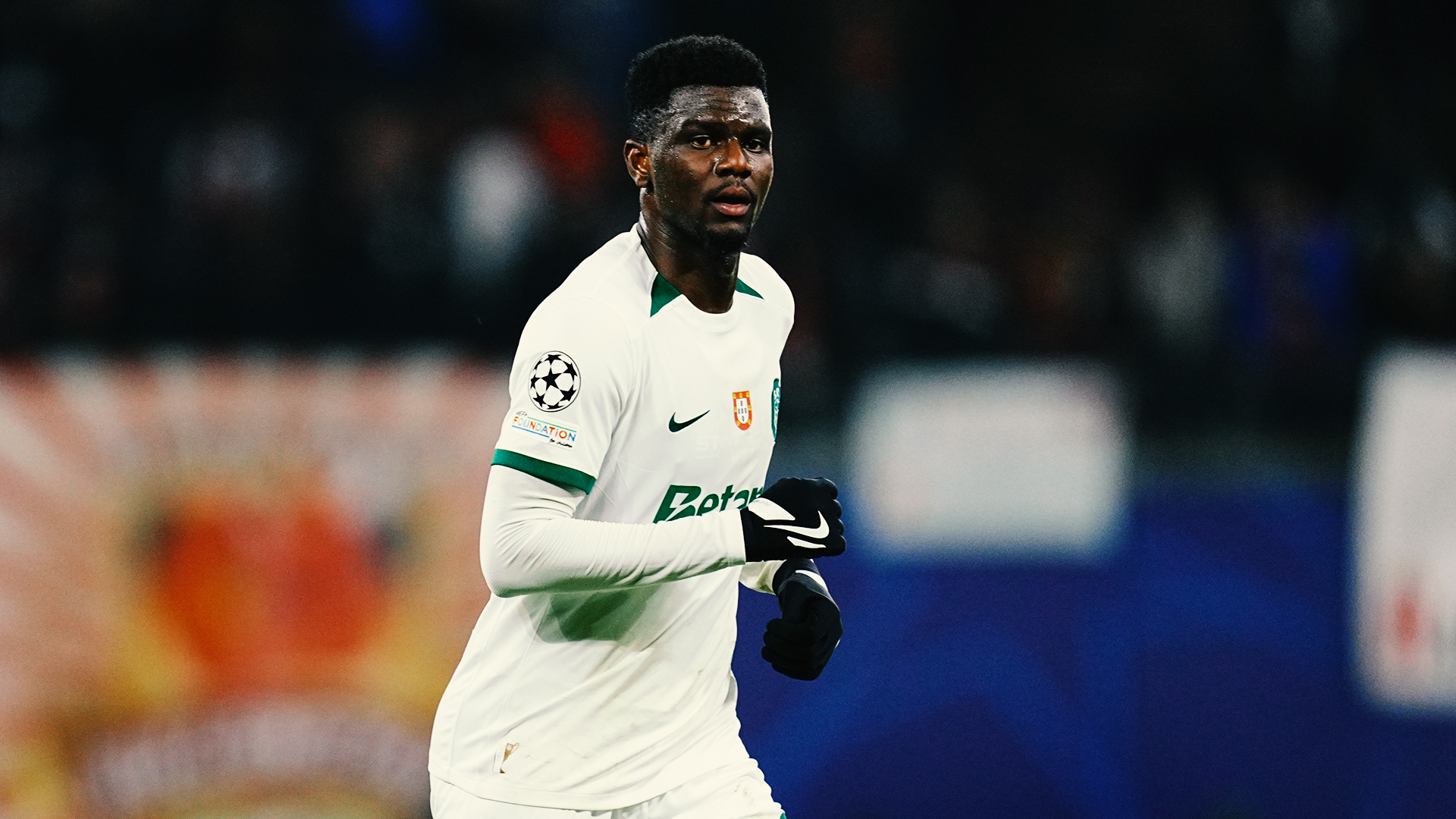 Ousmane Diomande (Sporting Lissabon)  looks on during the Champions league, MD7 match between RB Leipzig and Sporting Lissabon in Red Bull Arena, Leipzig, Germany on January 22 2025. (Photo by Ulrik Pedersen/NurPhoto via Getty Images)