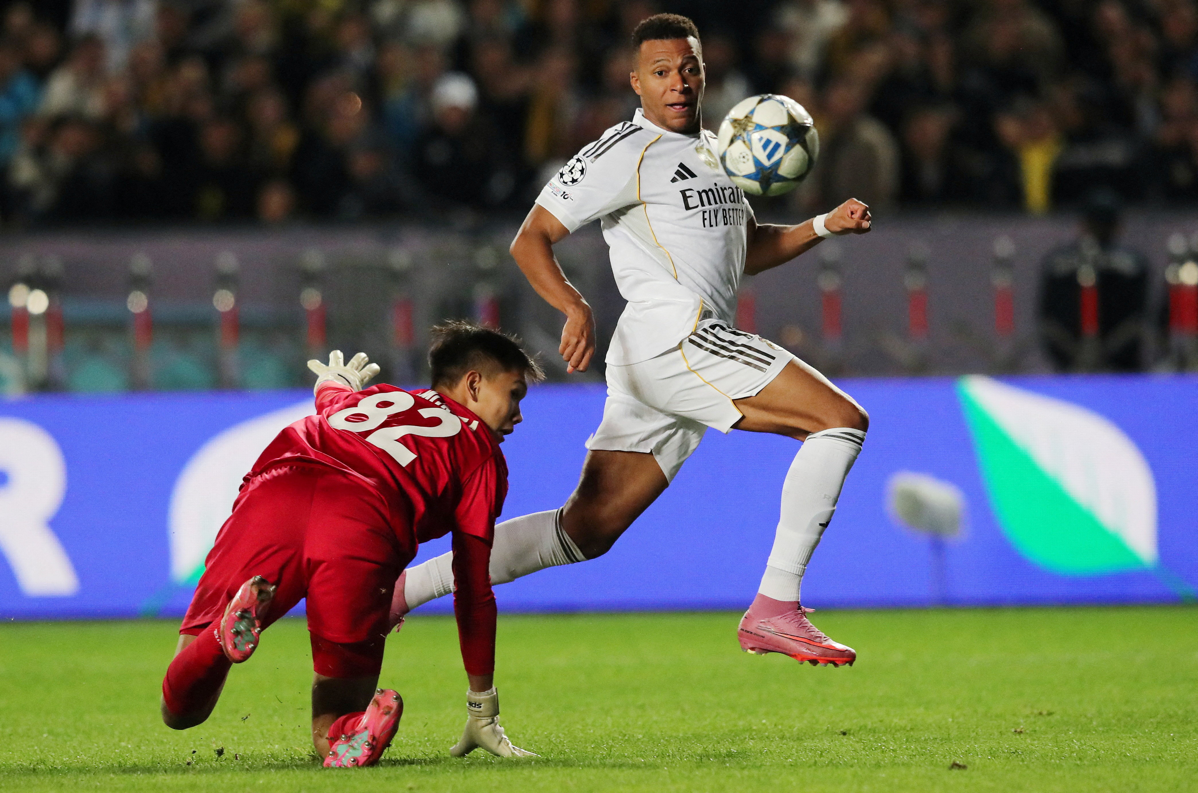 Soccer Football - UEFA Champions League - Kairat v Real Madrid - Central Stadium, Almaty, Kazakhstan - September 30, 2025 Real Madrid's Kylian Mbappe scores their second goal REUTERS/Pavel Mikheyev     TPX IMAGES OF THE DAY