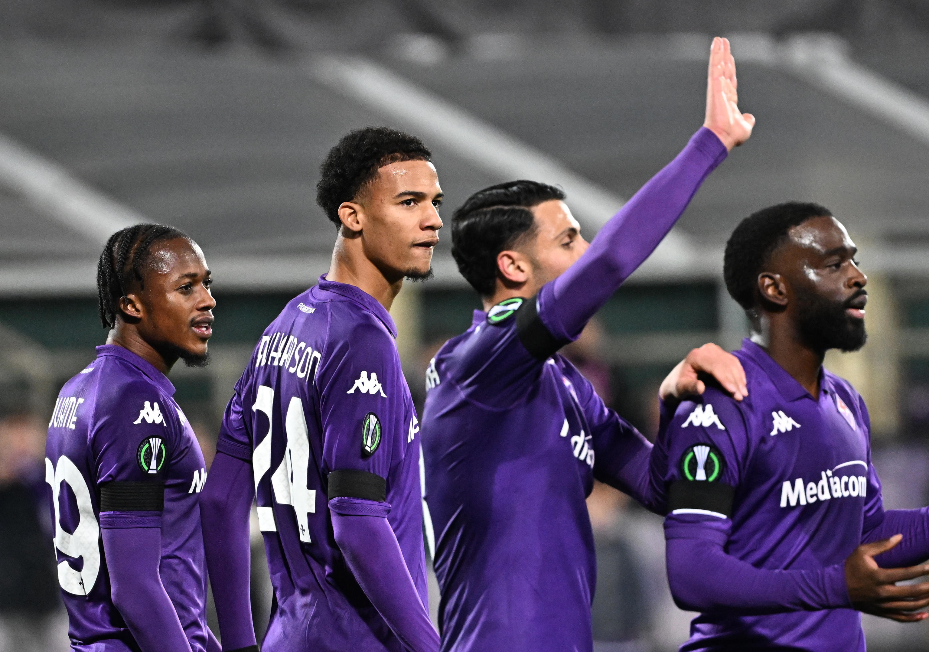 Florence (Italy), 12/12/2024.- Fiorentina's midfielder Amir Richardson celebrates after scoring a goal during the UEFA Conference League match ACF Fiorentina vs Lask at Artemio Franchi Stadium in Florence, Italy, 12 December 2024. (Italia, Florencia) EFE/EPA/CLAUDIO GIOVANNINI
