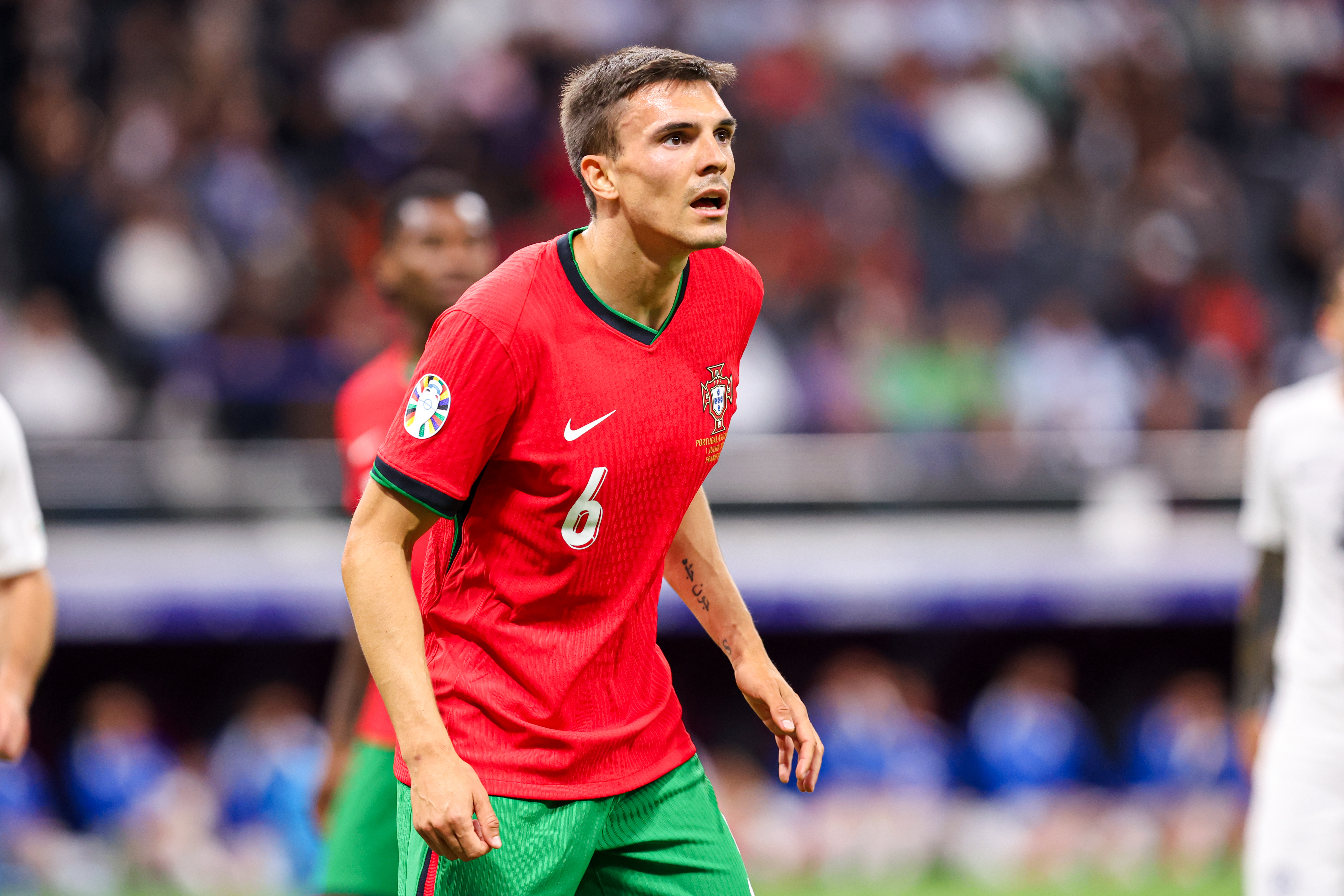 FRANKFURT, GERMANY - JULY 1: Joao Palhinha of Portugal looks on during the Round of 16 - UEFA EURO 2024 match between Portugal and Slovenia at Deutsche Bank Park on July 1, 2024 in Frankfurt, Germany. (Photo by Peter Lous/BSR Agency/Getty Images)