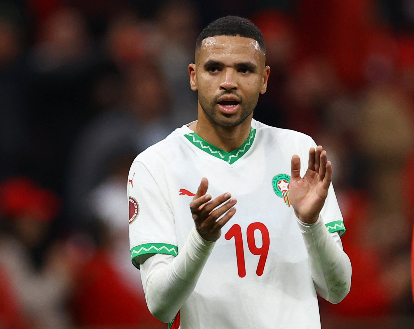 Soccer Football - CAF Africa Cup of Nations - Morocco 2025 - Quarter Final - Morocco v Cameroon - Prince Moulay Abdellah Stadium, Rabat, Morocco - January 9, 2026 Morocco's Youssef En-Nesyri celebrates after the match REUTERS/Siphiwe Sibeko
