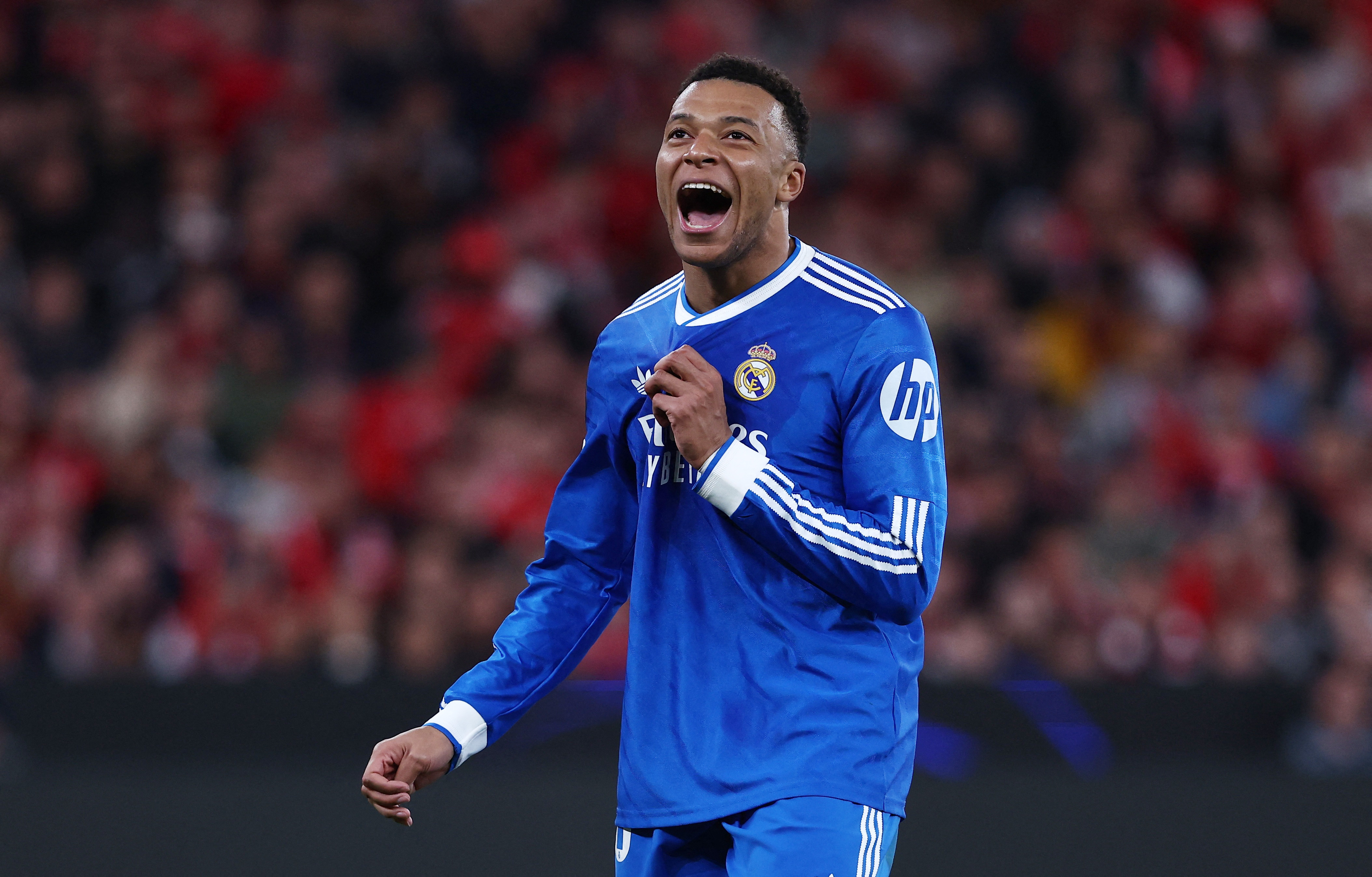 Soccer Football - UEFA Champions League - Play Off - First Leg - Benfica v Real Madrid - Estadio da Luz, Lisbon, Portugal - February 17, 2026 Real Madrid's Kylian Mbappe reacts REUTERS/Rodrigo Antunes