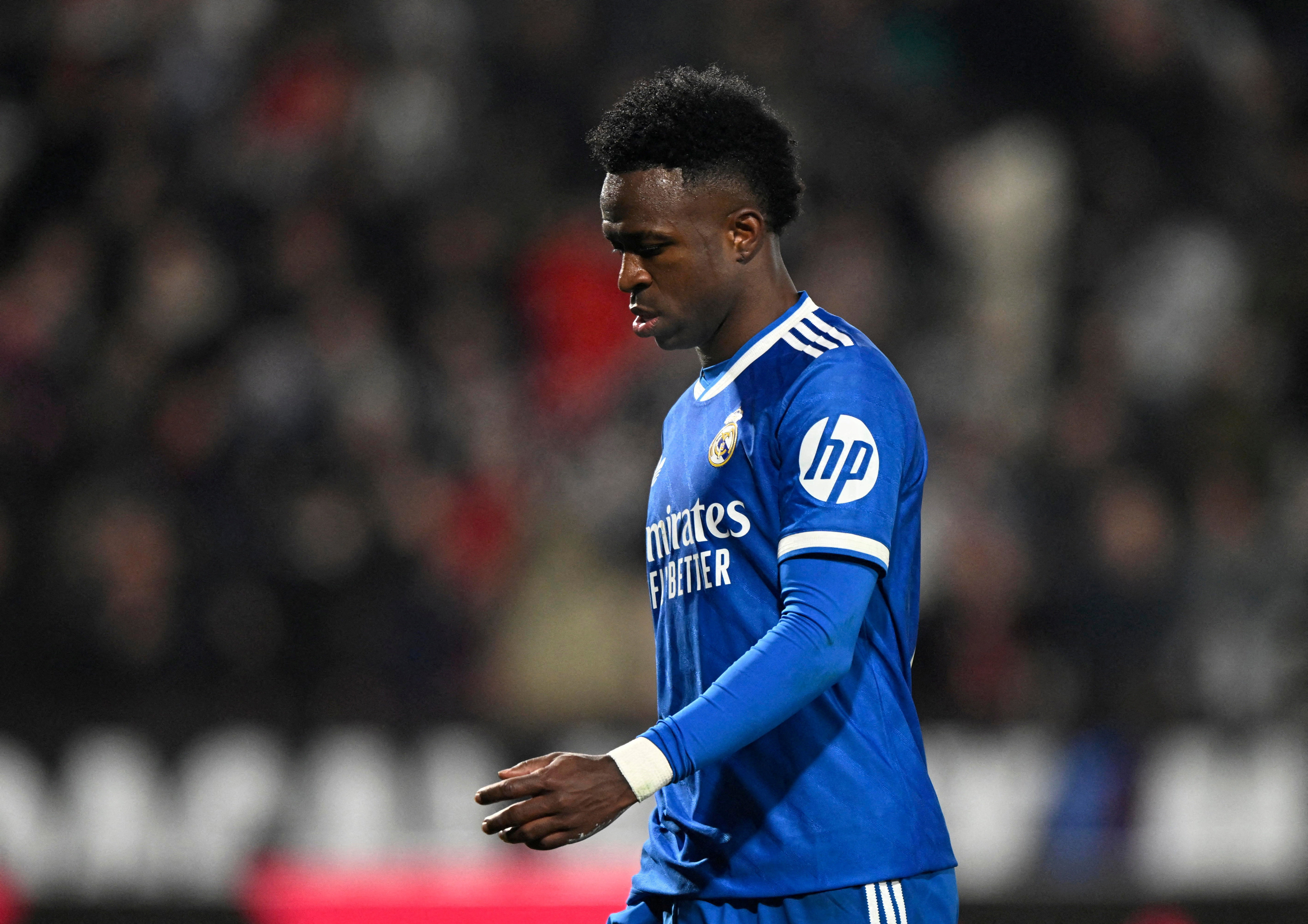 Soccer Football - Copa del Rey - Round of 16 - Albacete v Real Madrid - Estadio Carlos Belmonte, Albacete, Spain - January 14, 2026 Real Madrid's Vinicius Junior looks dejected after the match REUTERS/Pablo Morano TPX IMAGES OF THE DAY