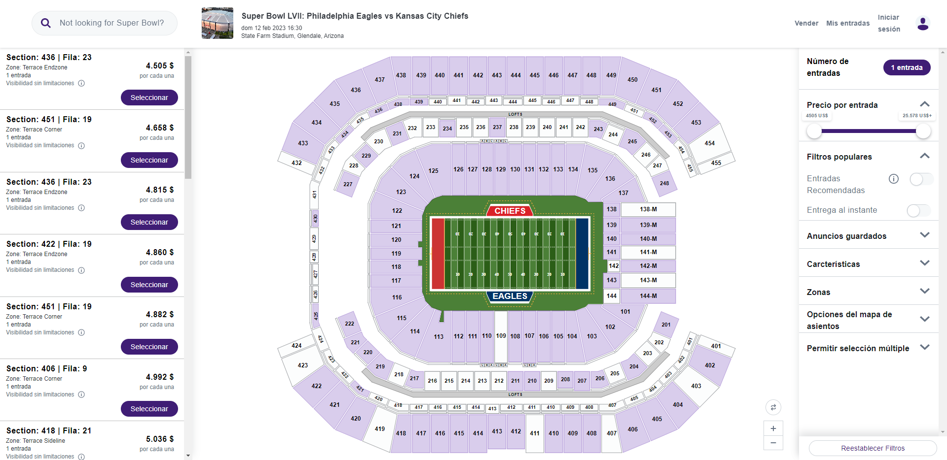 Super Bowl 2023: entradas, precios y cómo comprarlas para la final Eagles  vs. Chiefs, final de la NFL entre Philadelphia Eagles y Kansas City Chiefs, precios de los tickets