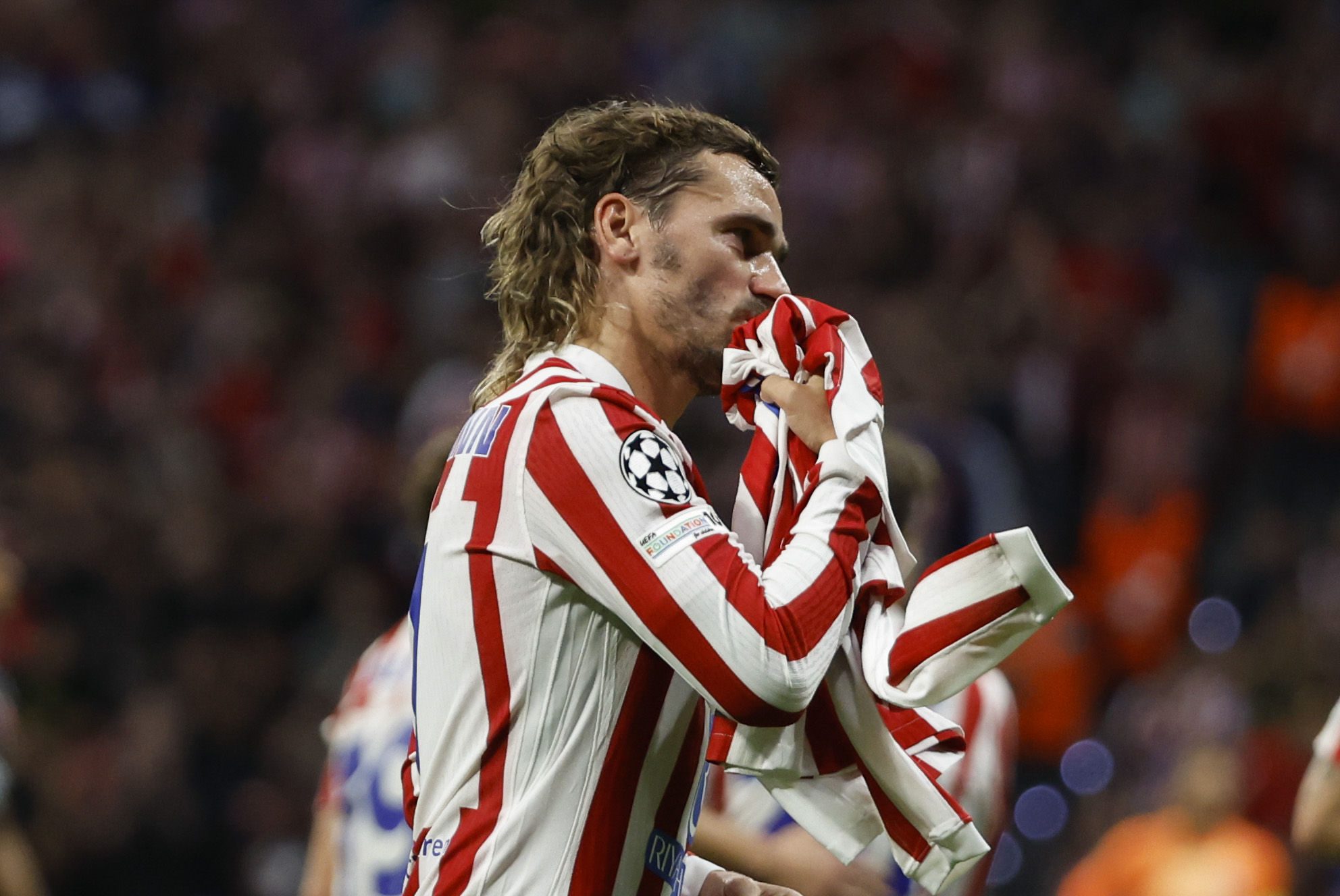 Antoine Griezmann comemorando gol pelo Atlético de Madrid.