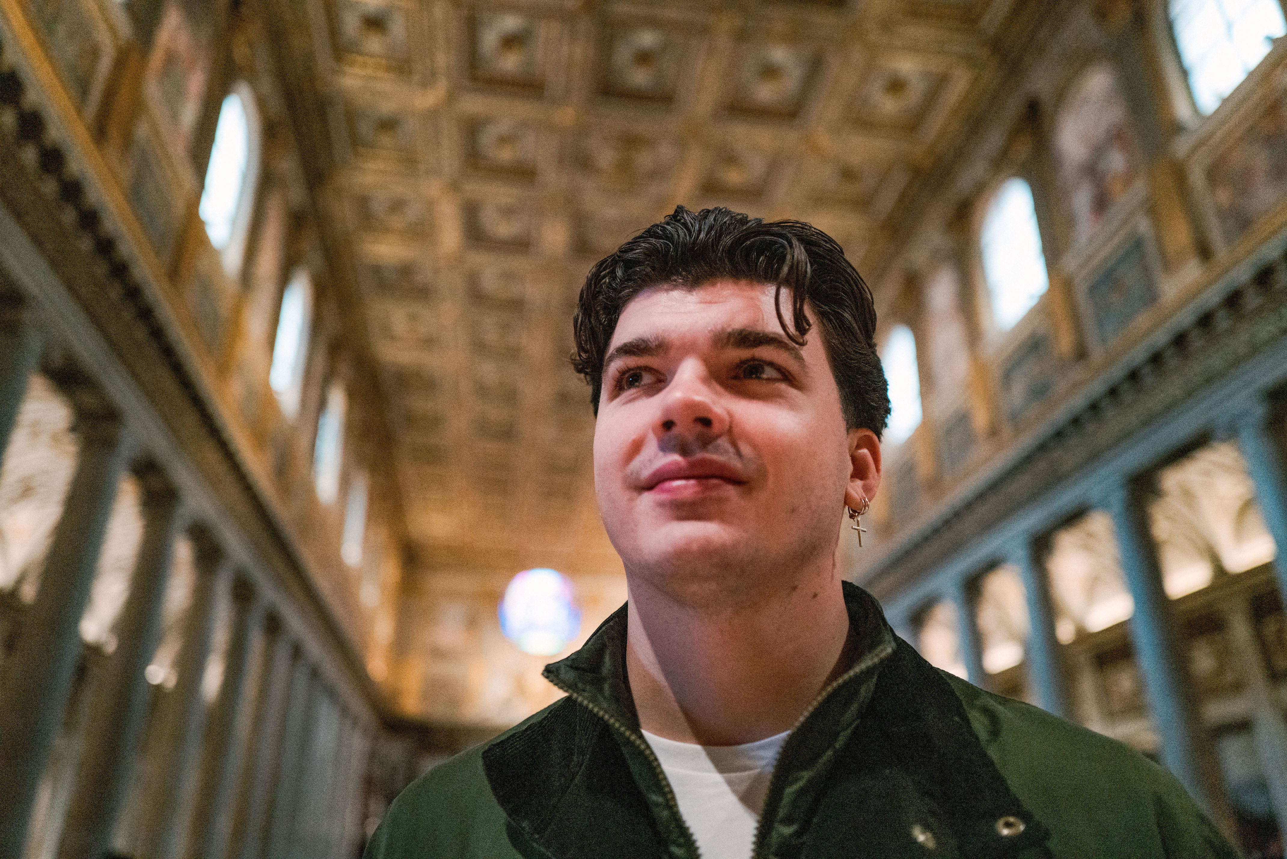 Harry Clark during his spiritual journey in Rome for his BBC documentary exploring Catholic faith