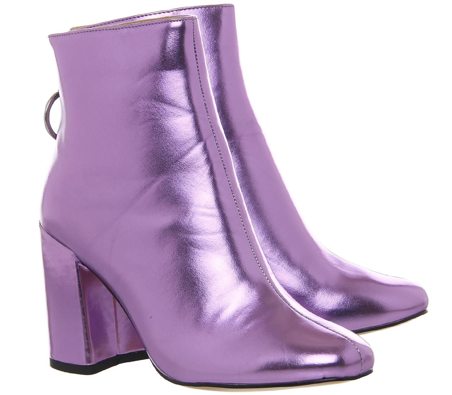 Womens Office Argon Block Heel Back Zip Boots Lilac Metallic Boots 