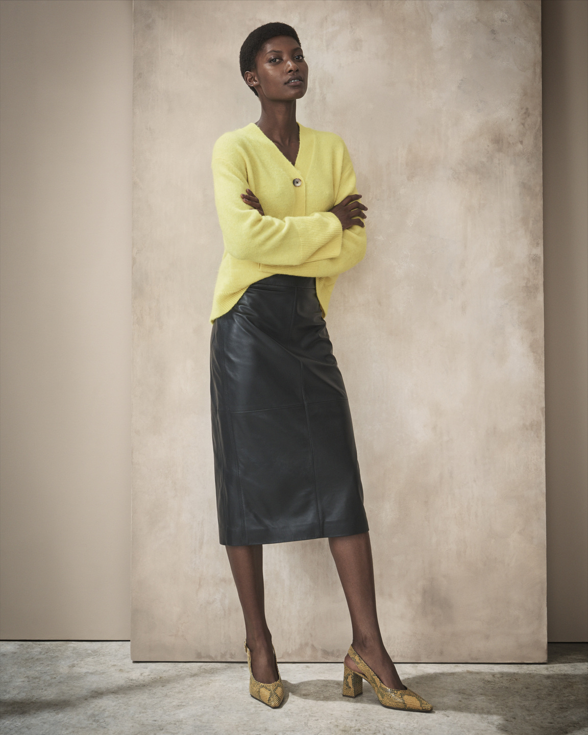 Autograph green leather outlet skirt