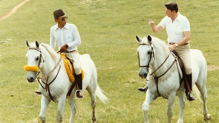 En 1982, le président Ronald Reagan invite le roi Hassan II au sein de sa ferme de Fairfield, en Virginie, pour un séjour équestre.
