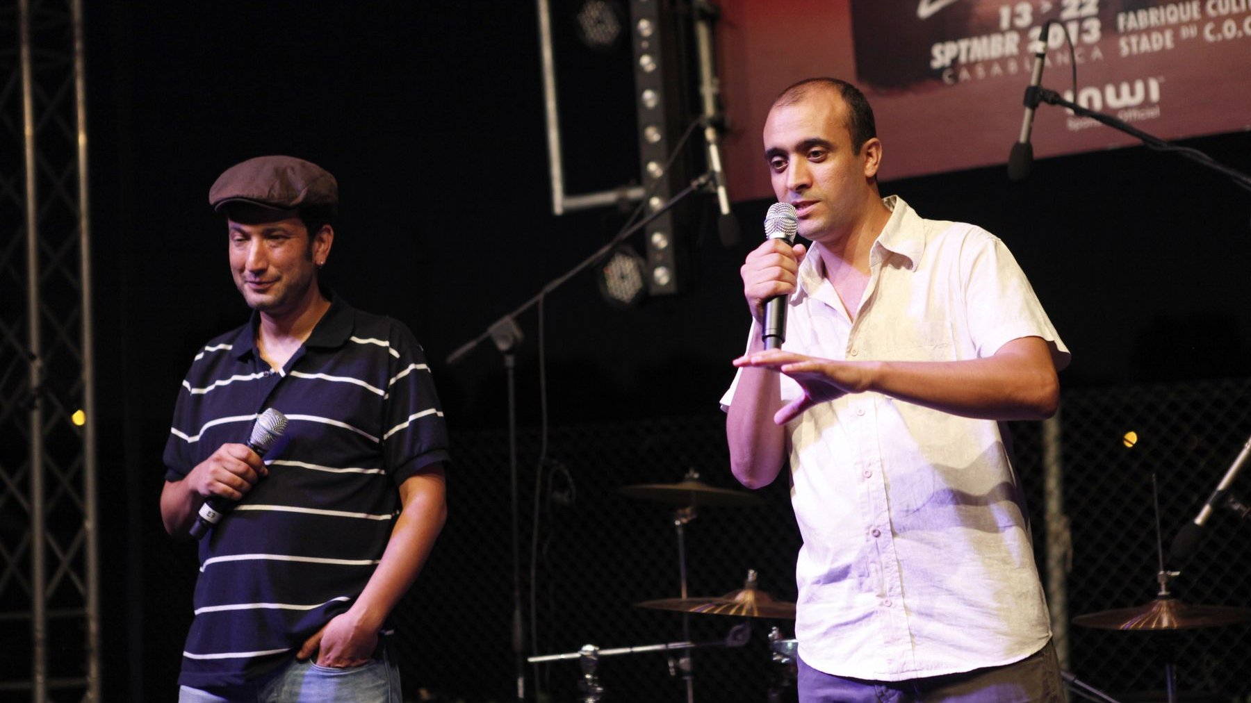 هشام باحو ومحمد المغراوي "مومو" أثناء الإعلان عن بداية حفل "بولفار" يوم أمس الثلاثاء
