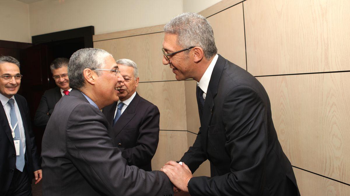 Mohamed El Kettani, PDG d'Attijariwafa bank et Mohamed Hassan Bensalah, PDG du Groupe Holmarcom et Président de la FMSAR. (De gauche à droite).
