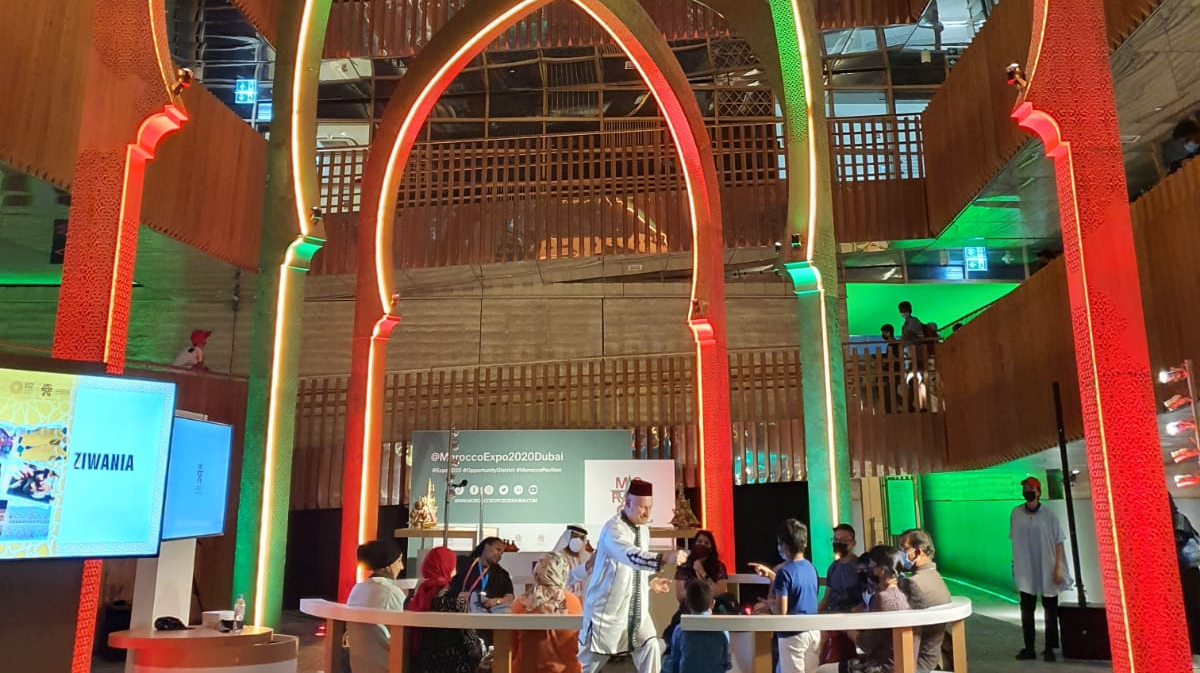 Le pavillon Maroc, à l'Expo 2020 Dubai, à l'heure des célébrations du 46e anniversaire de la Marche verte.
