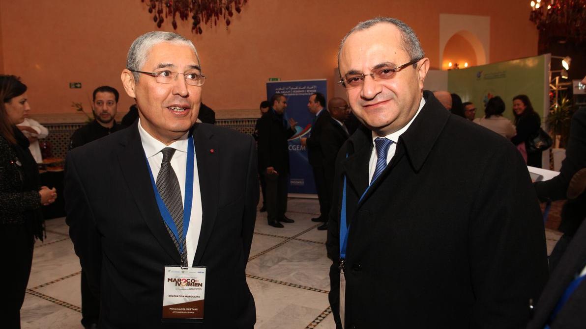 Mohamed El Kettani, PDG d'Attijariwafa Bank, et Brahim Benjellon Touimi, DG de BMCE Bank.
