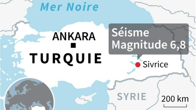 Localisation du séisme en Turquie.
