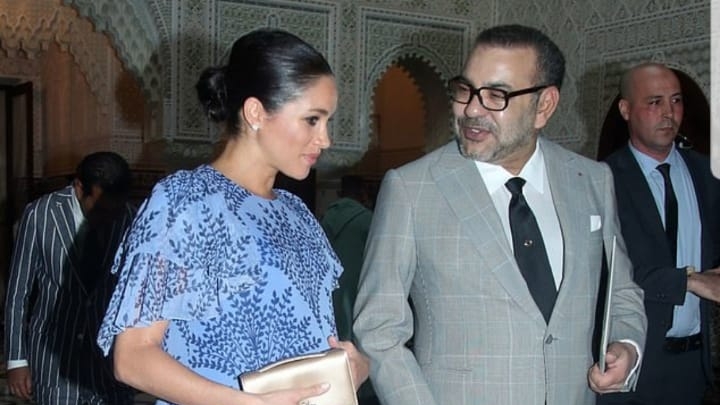 Le Roi Mohammed VI et la duchesse de Sussex, Meghan Markle, épouse du Prince Harry du Royaume uni. 
