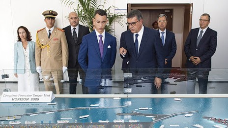 Le prince héritier Moulay El Hassan présidant l’inauguration de la mise en service du port Tanger-Med II, vendredi 28 juin 2019.
