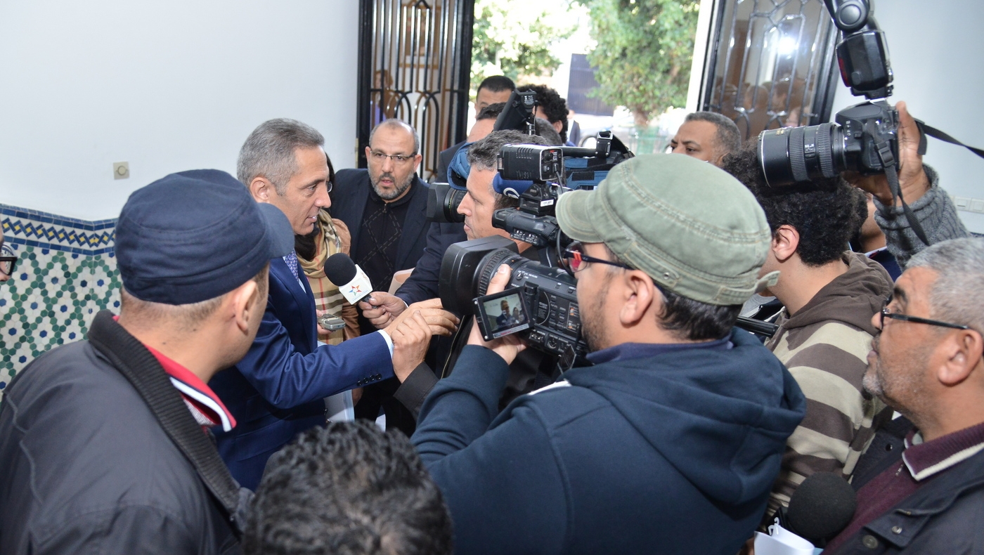 Moulay Hafid Elalamy face aux journalistes.
