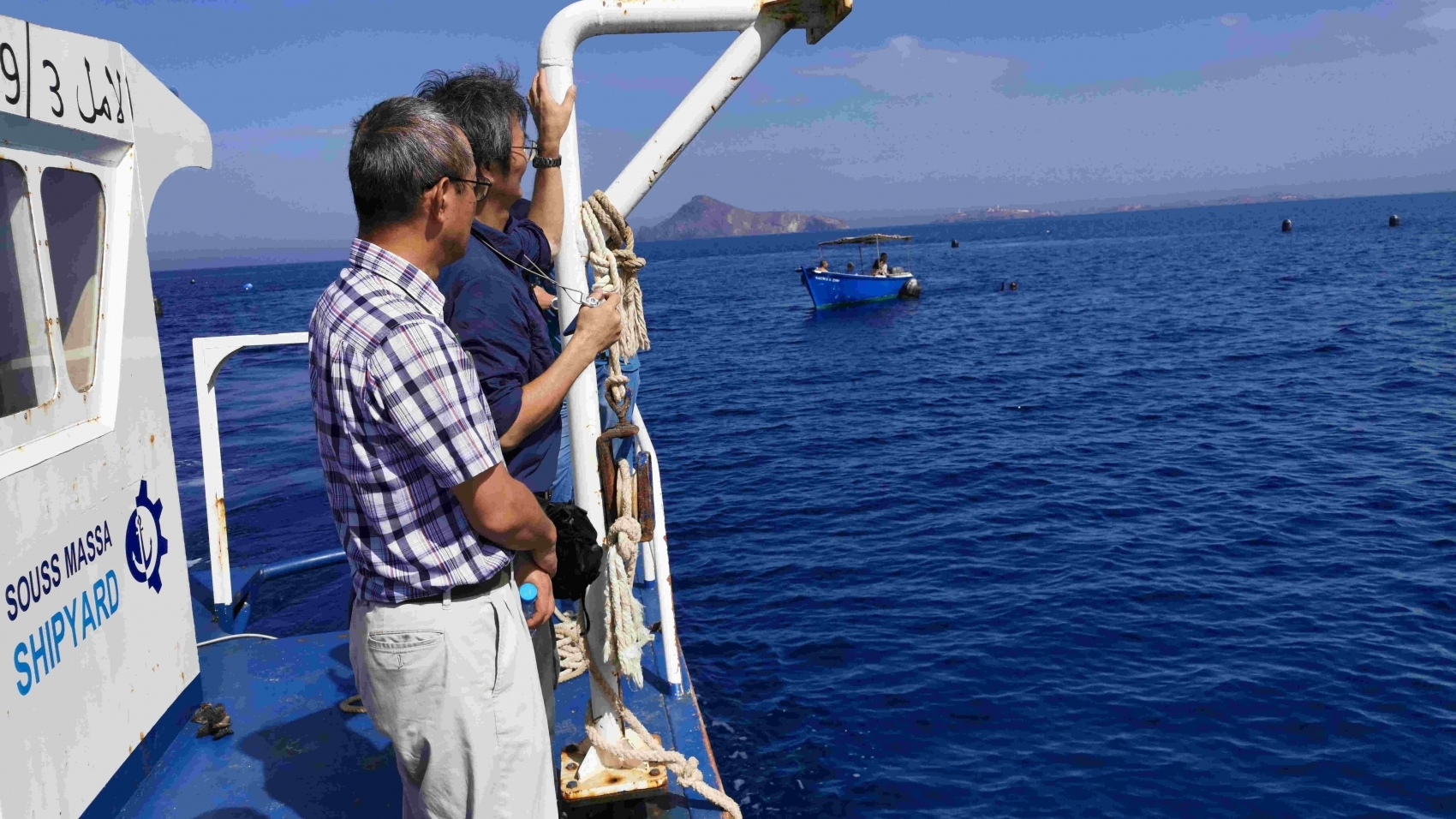 Experts en aquaculture japonais, venus au Maroc pour conseiller et accompagner le développement de l'aquaculture, dans le cadre d'un partenariat entre l'agence nationale pour le développement de l'aquaculture, l'ANDA, et la JICA, l'agence japonaise de coopération internationale.
