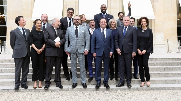 Photo officielle en marge de la rencontre entre Mohammed VI et François Hollande, mardi 2 mai 2017.
