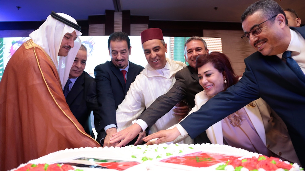 L'ambassadeur du Maroc à Aman, Mohammed Sitri, et ses invités à la réception offerte à l'occasion de la fête du Trône.
