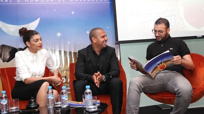 الفنانان الفكاهيان، "إيكو" ونوال مدني ومدير مهرجان مراكش للضحك، كريم الدبوز
