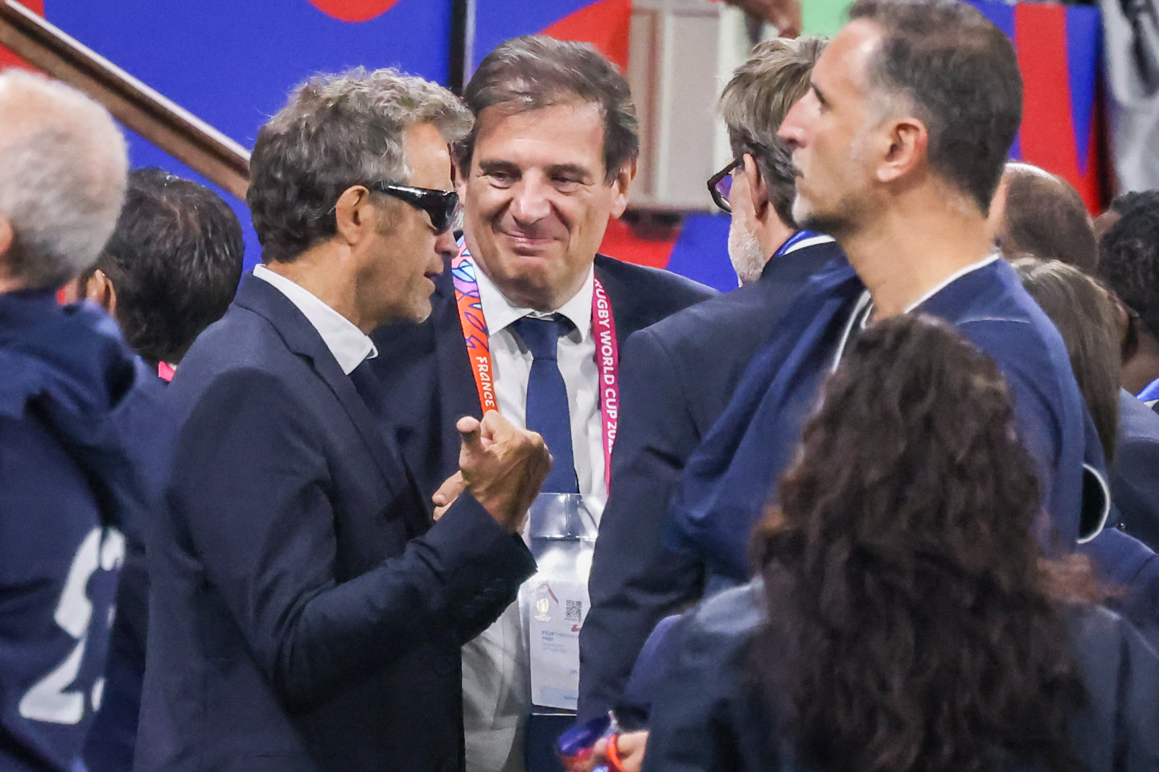Fabien Galthié et Florian Grill pour France-Italie, en phase de poules de la Coupe du monde. Photo LP / Fred Dugit