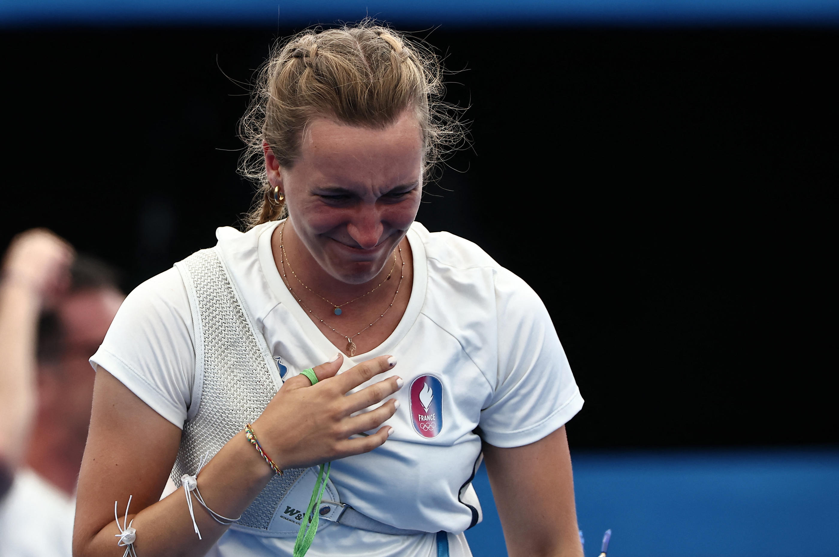 Lisa Barbelin a remporté la médaille de bronze sur l'épreuve de tir à l'arc féminine individuelle. REUTERS/Tingshu Wang