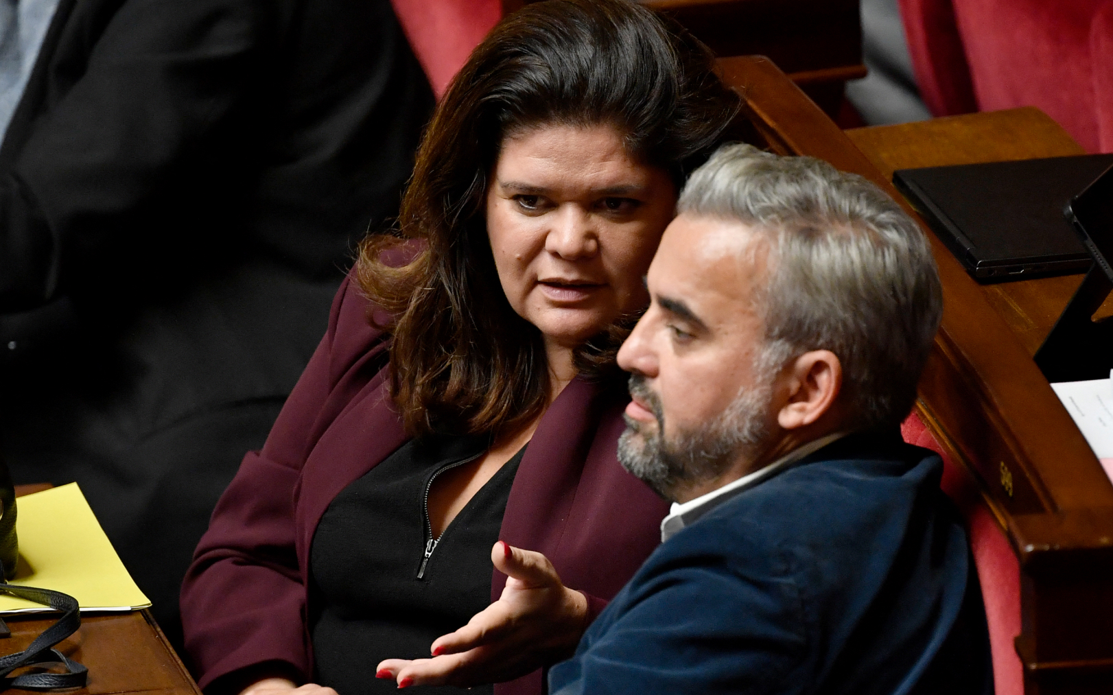 Raquel Garrido et Alexis Corbière à l’Assemblée nationale, le 23 octobre 2022. AFP/Julien De Rosa