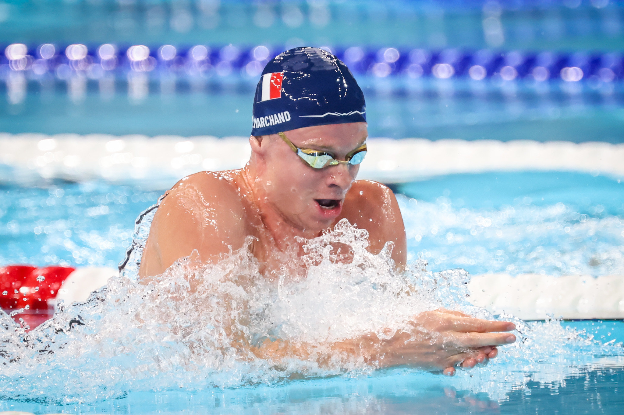 Paris La Défense Arena, ce jeudi 1er août. Qualifié pour les demi-finales du 200 m 4 nages, Léon Marchand vise une quatrième médaille d'or aux Jeux de Paris. LP/Fred Dugit