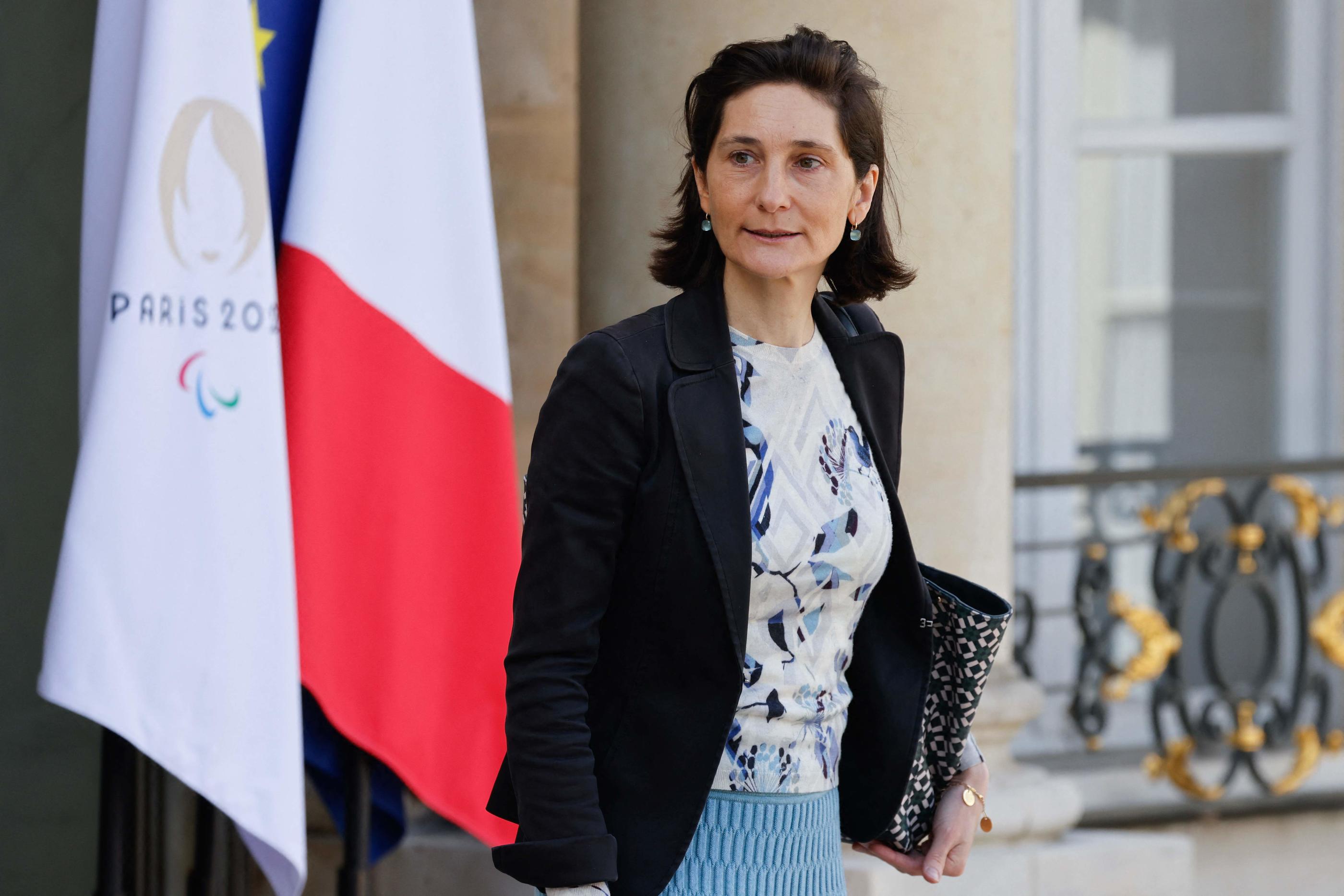 Depuis Olympie, la ministre des Sports Amélie Oudéa-Castera a indiqué que l'évolution de la menace terroriste était suivie en continu. (Photo by Ludovic MARIN / AFP)