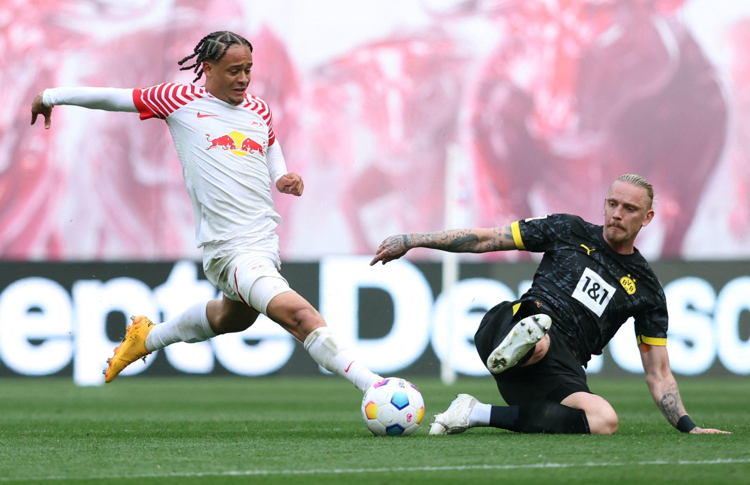 Le RB Leipzig, emmené par un excellent Xavi Simons, a surclassé Dortmund calamiteux ce samedi après-midi en Bundesliga. AFP/Ronny Hartmann