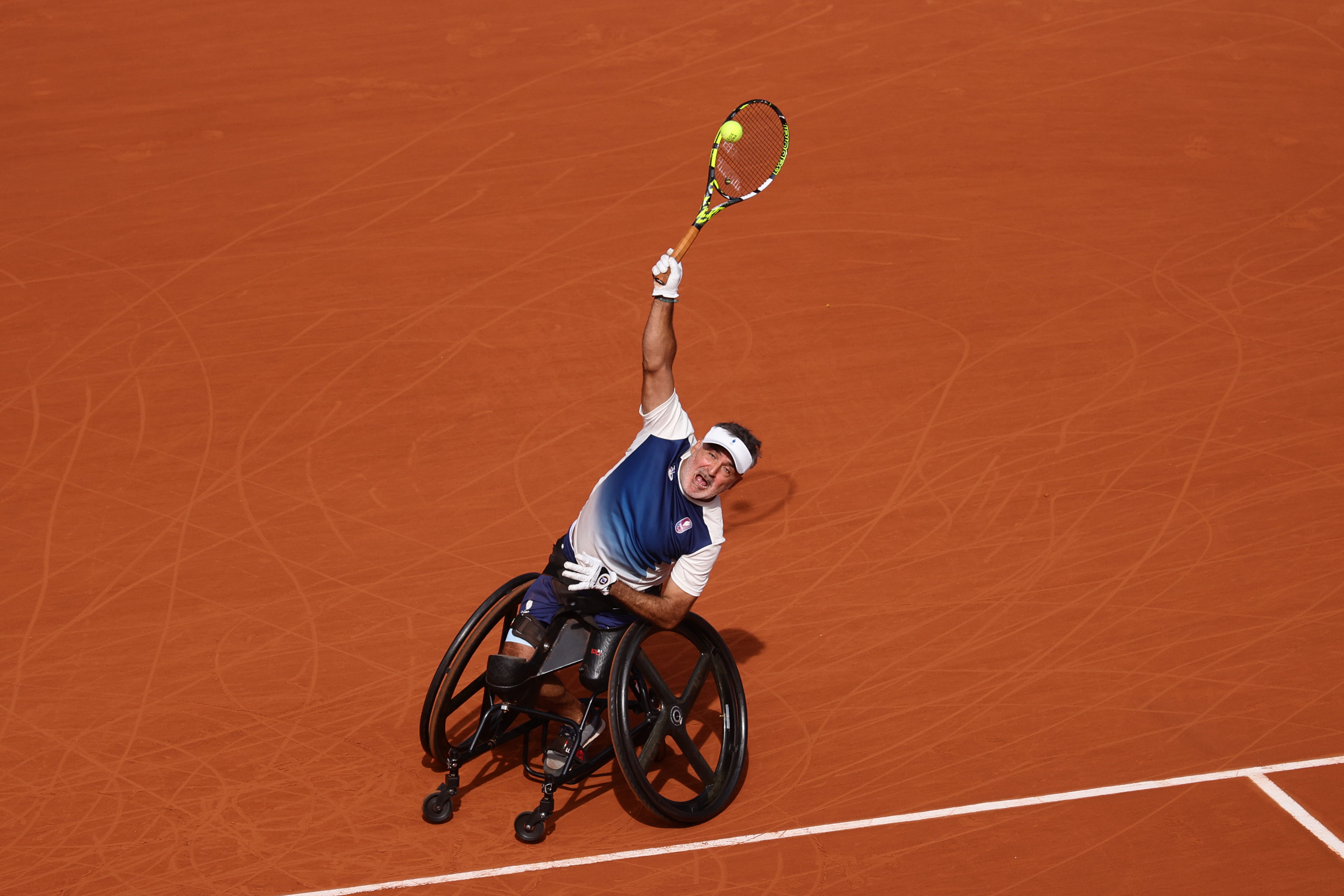 Roland-Garros, le 4 septembre. La légende française et 7e mondial de tennis fauteuil Stéphane Houdet  n'a pas gagné de médaille en simple, après sa défaite en trois sets (6-2, 4-6, 6-1) contre le numéro 3, l'Espagnol Martin de la Puente, LP/Olivier Arandel