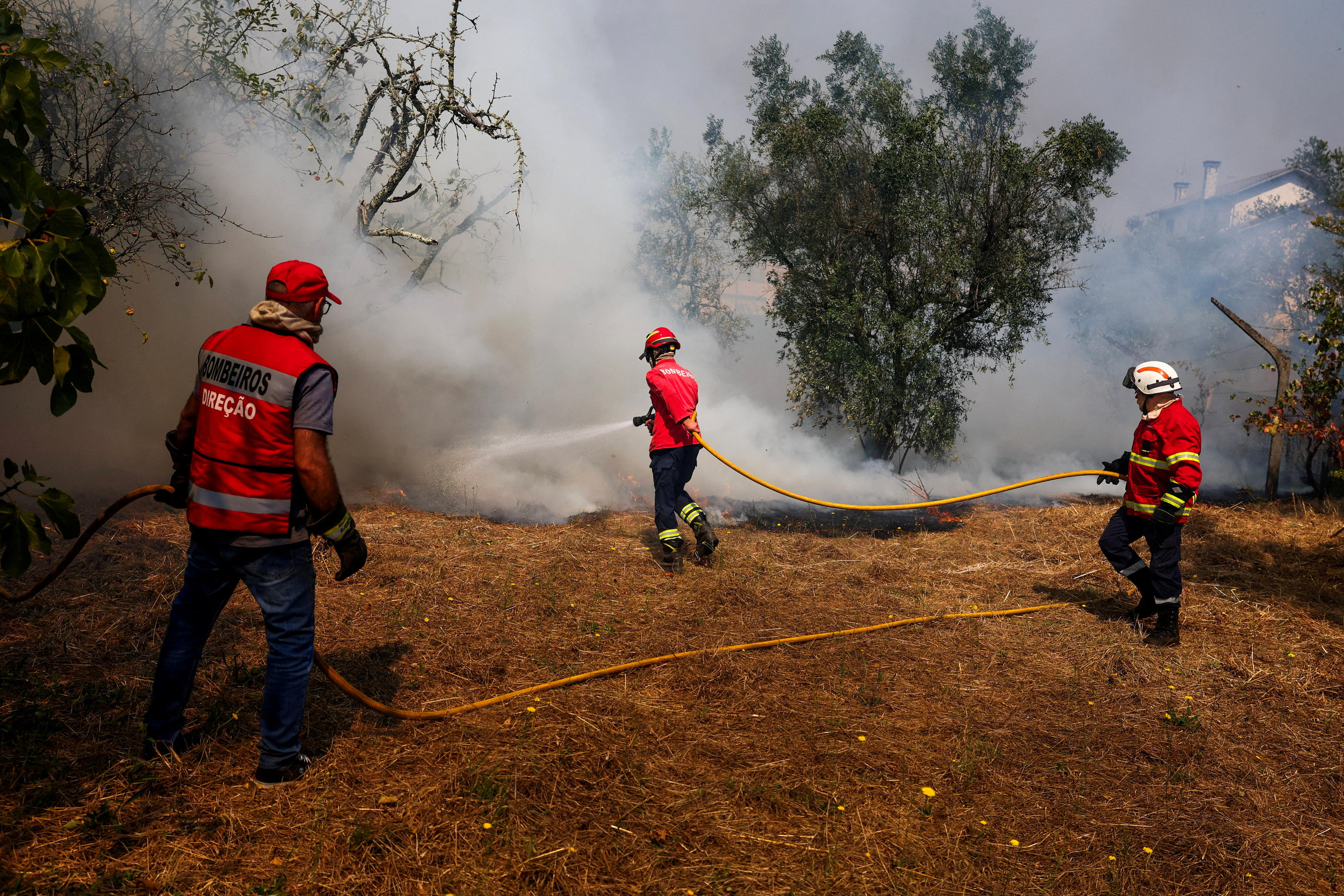 Les pompiers éteignent un incendie de forêt à Penalva do Castelo, dans le centre du Portugal. REUTERS/Pedro Nunes.