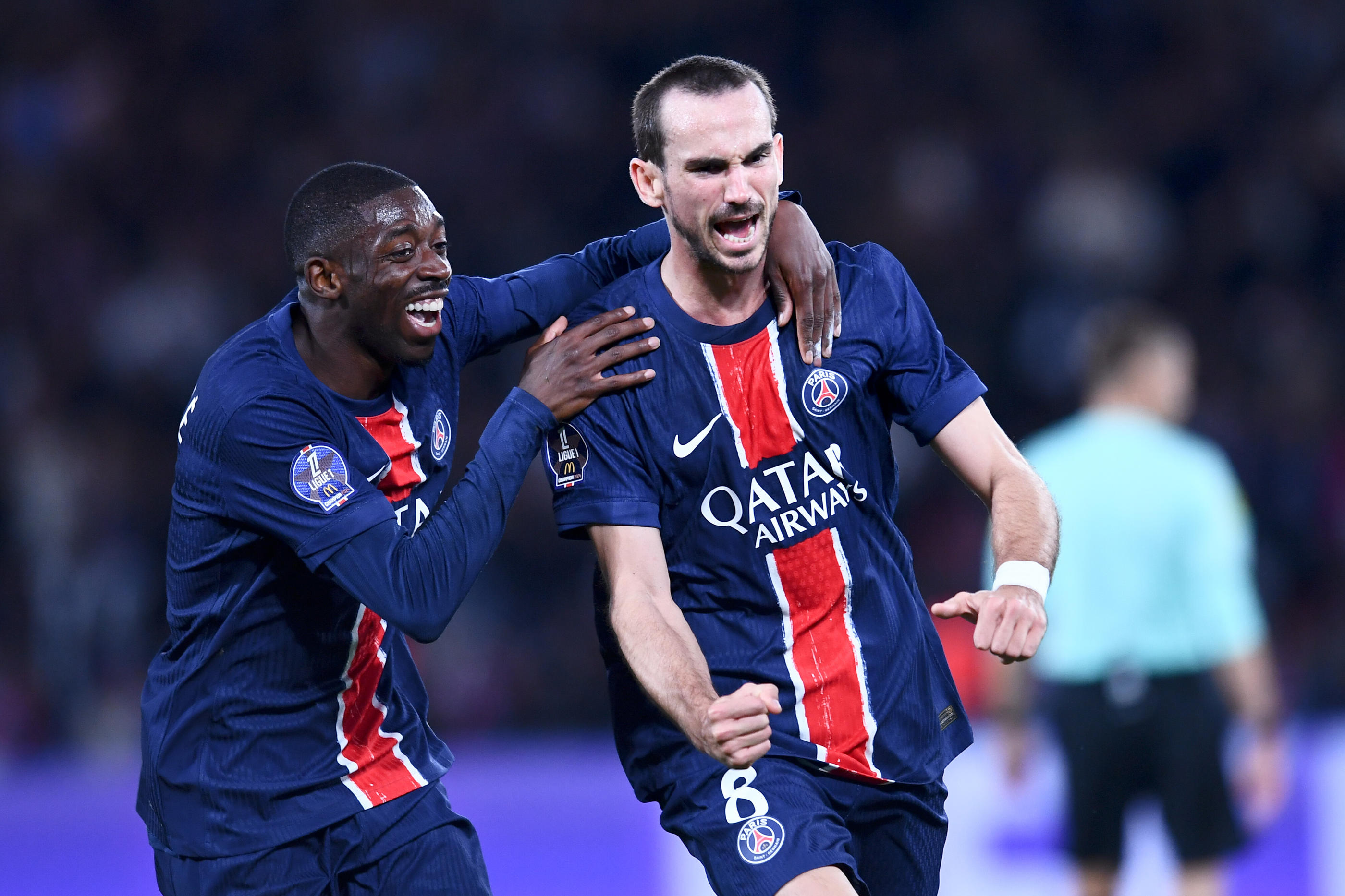 Fabian Ruiz et et Ousmane Dembélé, les deux buteurs d'une belle soirée pour Paris. Photo by Philippe Lecoeur/FEP/Icon Sport