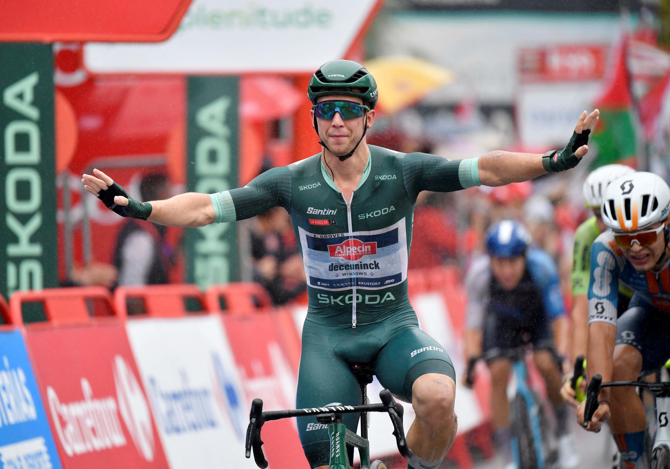 Troisième victoire d'étape sur la Vuelta pour l'Australien  Kaden Groves. Ander Gillenea / AFP