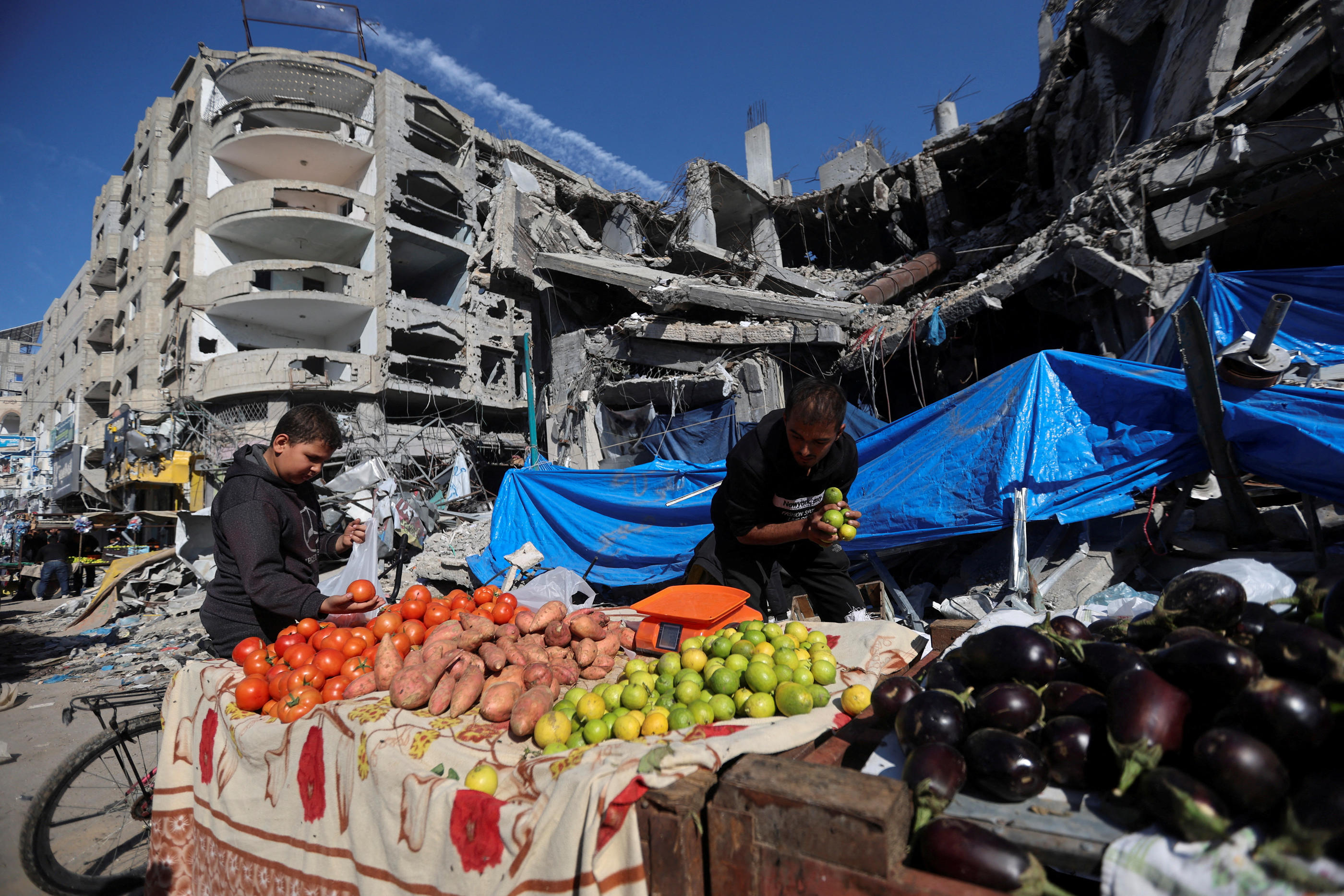 La trêve humanitaire a permis l'arrivée de denrées alimentaires à Gaza, principalement des fruits et des légumes. Reuters/Ibraheem Abu Mustafa