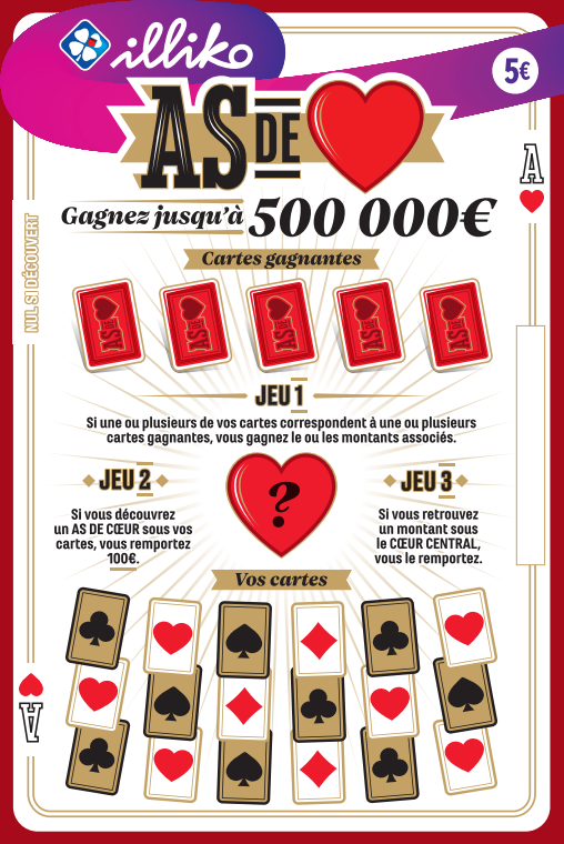 Nouveau jeu Ticket As de Cœur avec 500 000 € Chances Prix Avis