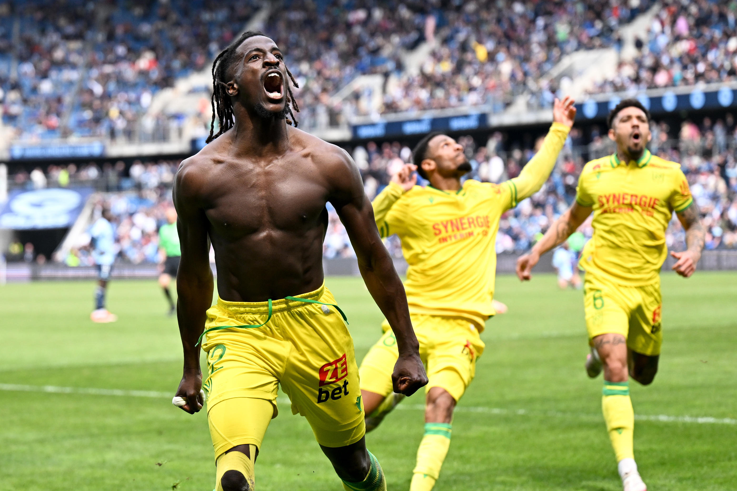 La joie du joueur du FC Nantes (14e), Kader Bamba, buteur dans les derniers instants face au Havre (16e). Icon Sport