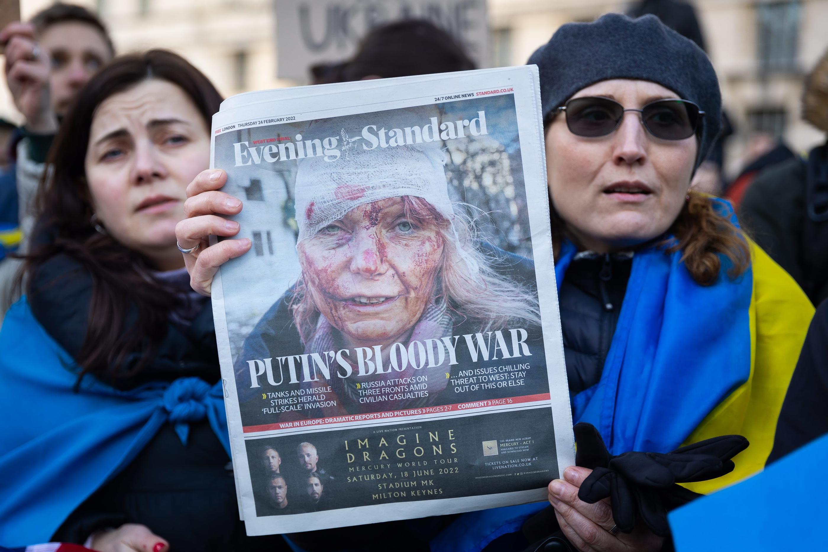 Londres (Royaume-Uni), le 24 février 2022. Dès le premier jour de l'invasion russe en Ukraine, les images chocs du conflit ont fait le tour du monde. ZUMAPRESS.com/MAXPPP/Tejas Sandhu