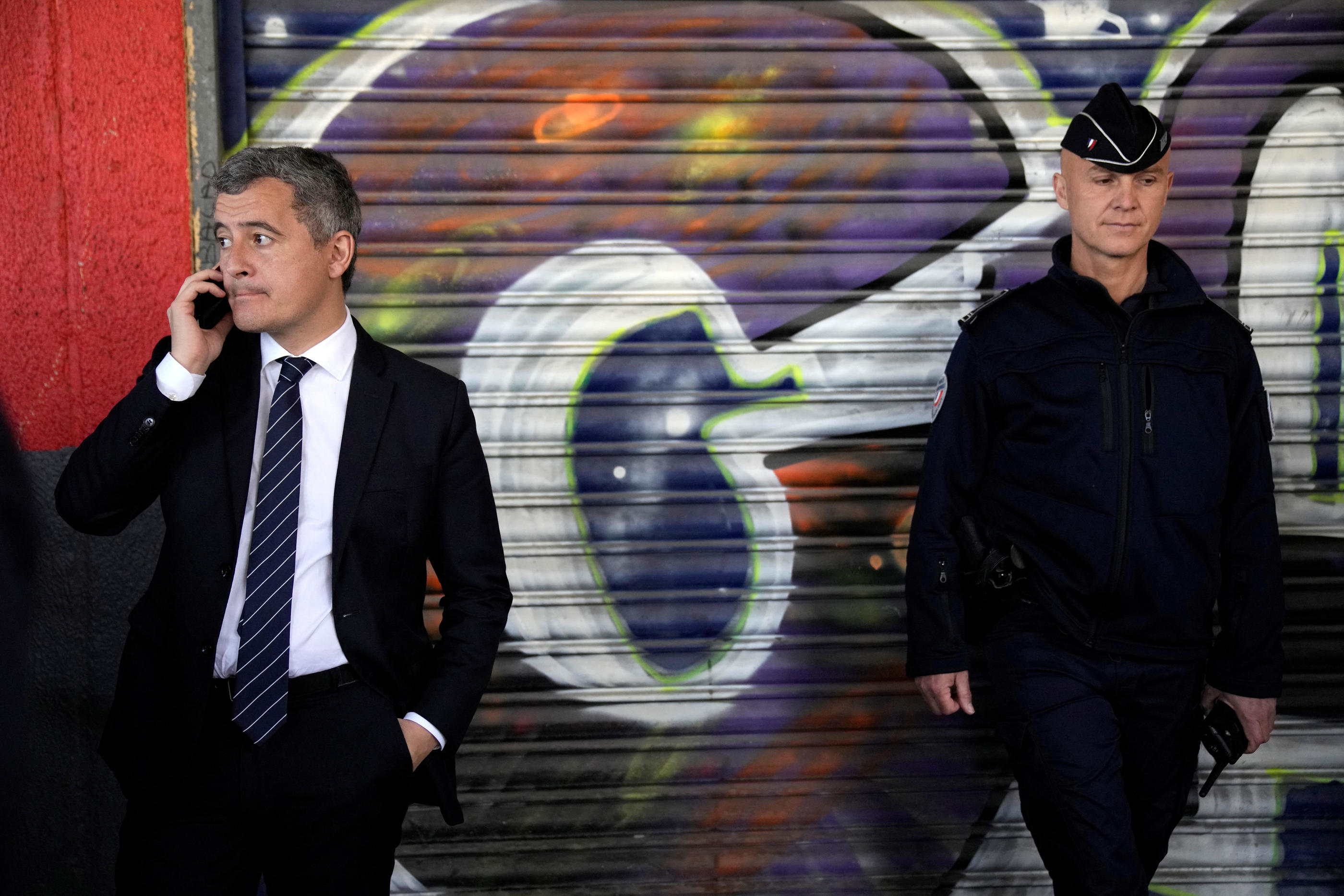 Le ministre de l'Intérieur Gérald Darmanin lors de l'opération place nette à Marseille le 19 mars 2024. Reuters/Christophe Ena