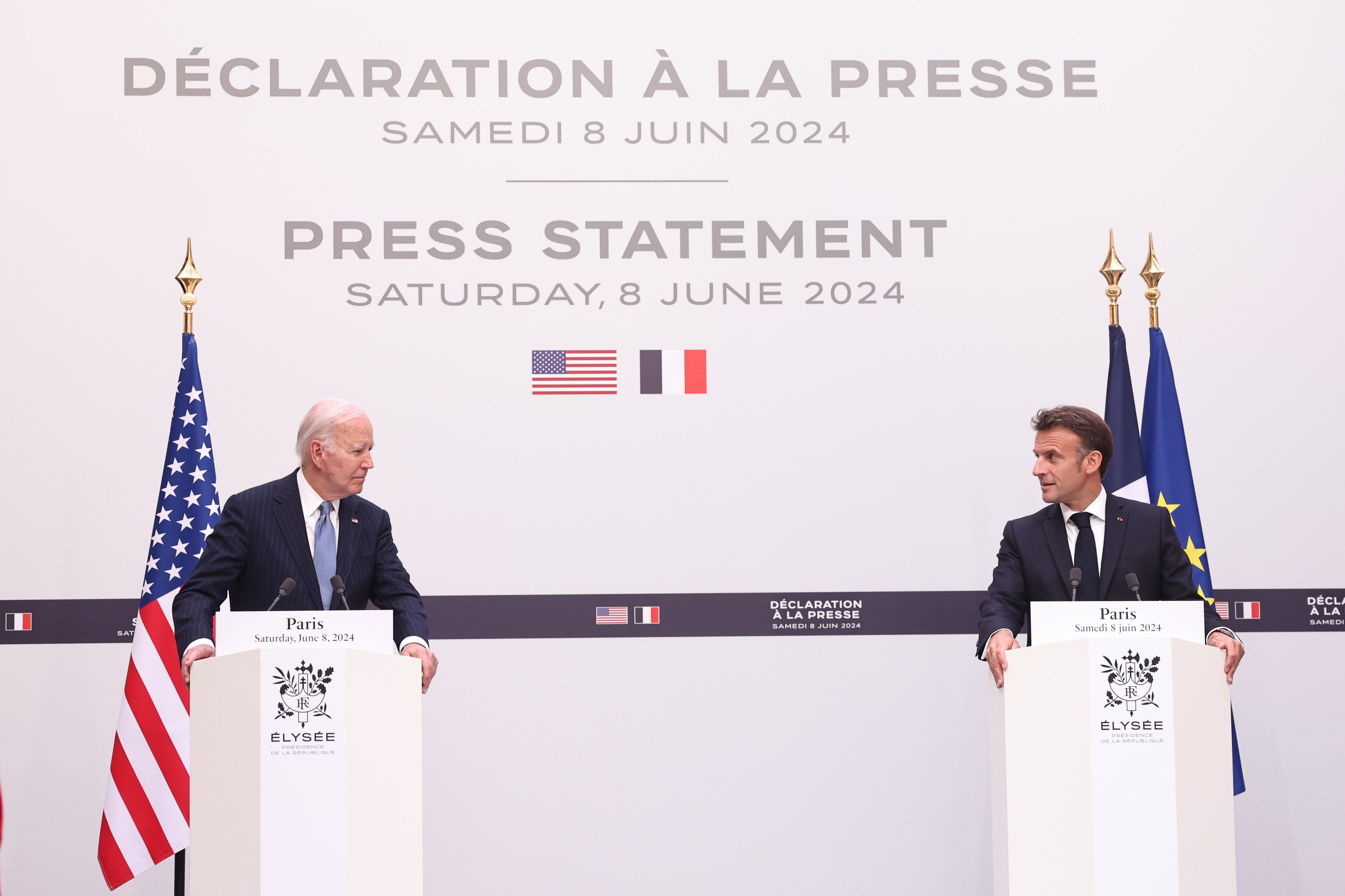 Joe Biden et Emmanuel Macron lors de leur conférence de presse commune. Photo LP/Fred Dugit