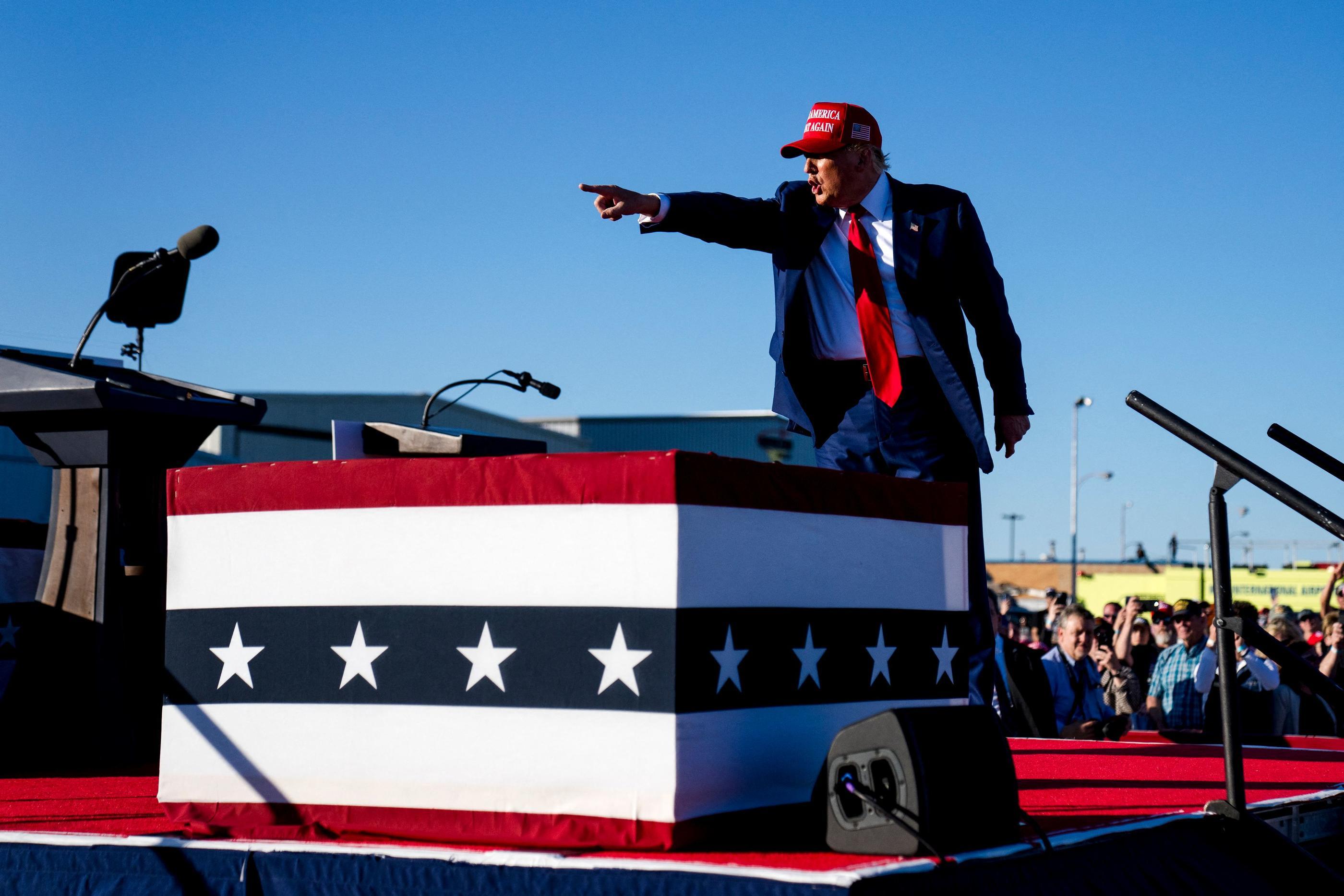 Freeland, Michigan, le 1er mai 2024. L'ex-président des États-Unis a ébauché auprès du Time son programme présidentiel, très axé sur l'immigration. Nic Antaya/Getty Images/AFP