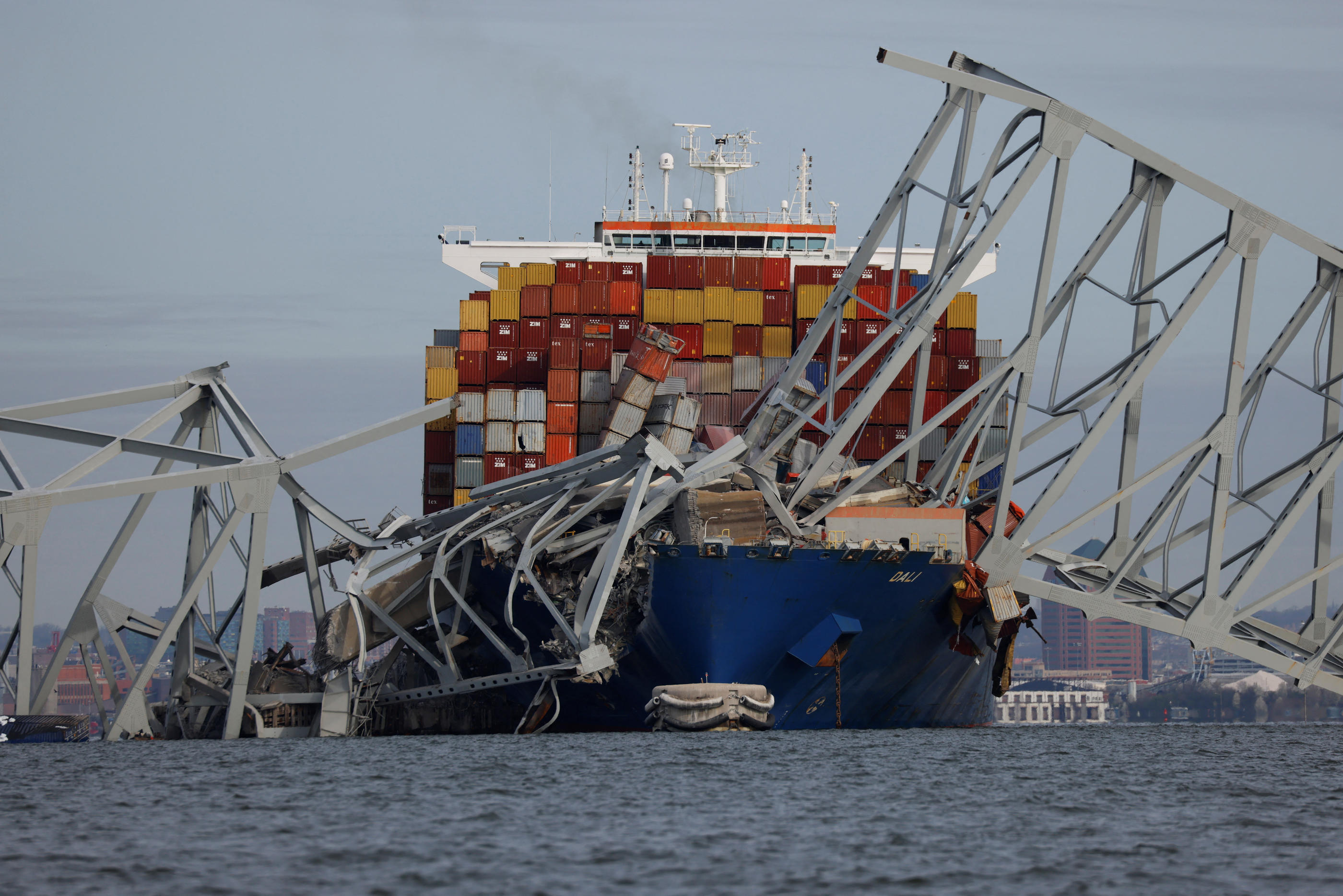 Ce mardi 26 mars, le pont de Baltimore s'est effondré après avoir été percuté par un porte-conteneurs. REUTERS/Julia Nikhinson